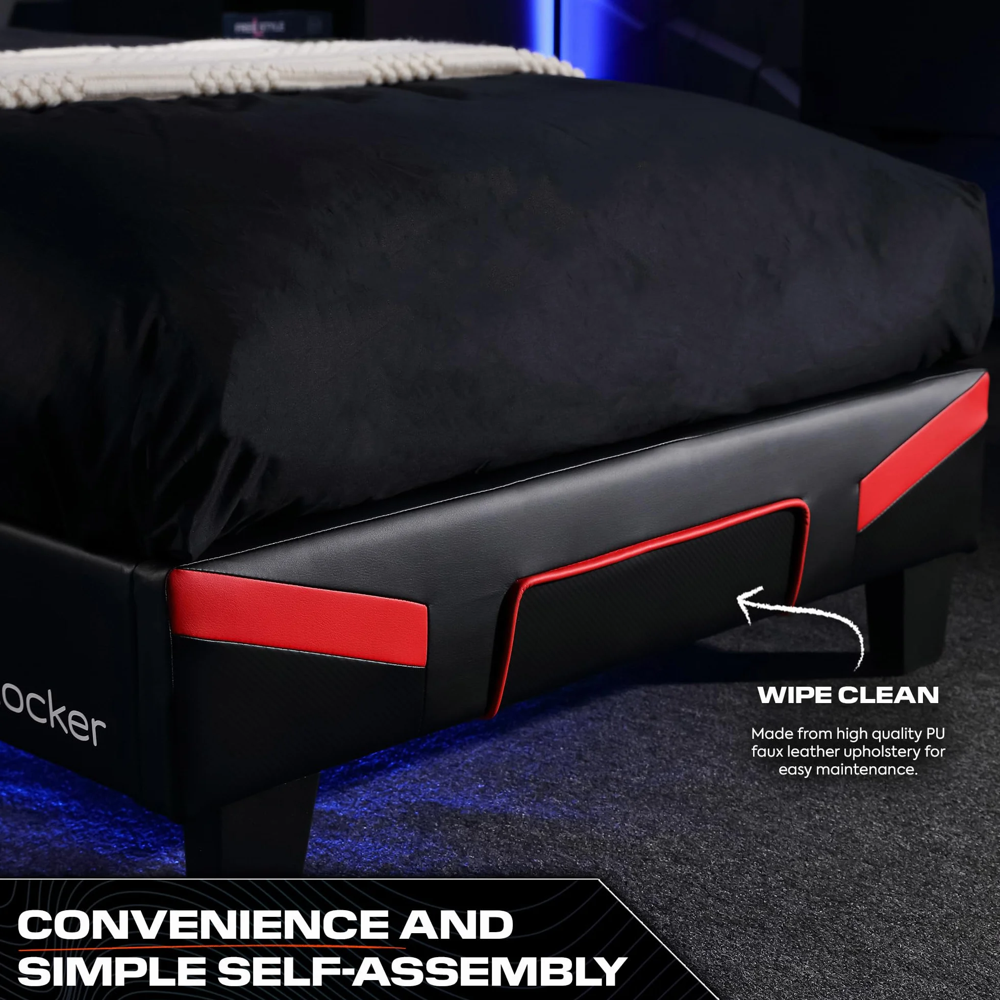 X-Rocker Cerberus MKII - Marco de cama individual tapizado para juegos, paquete plano para un fácil montaje, comodidad transpirable, listones de madera, piel sintética fácil de limpiar, para niños y