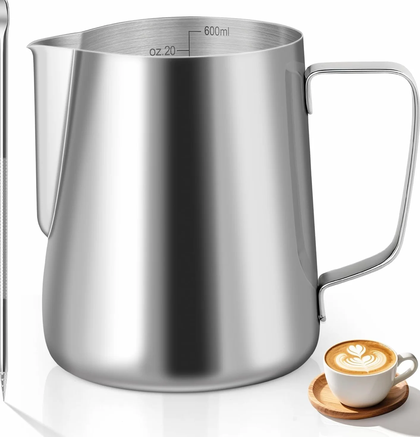 Jarra de leche acero inoxidable 600 ml con marca de medición para capuchino espresso