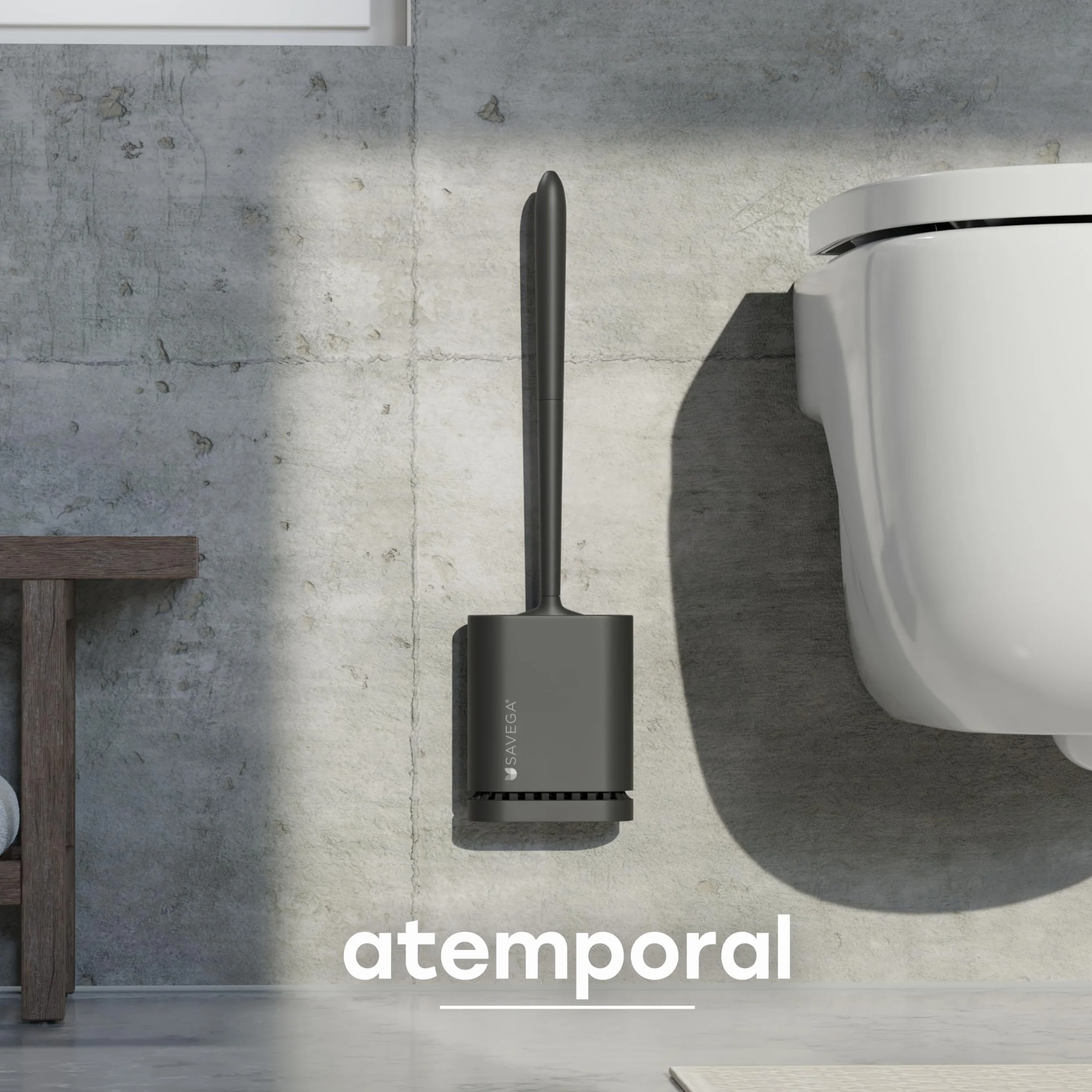 SAVEGA Escobilla Baño Silicona con Cabezal Flexible - Escobilla WC Negra con Escobillero Higiénico y Montaje sin Taladro (Negro Mate, Set de 1)