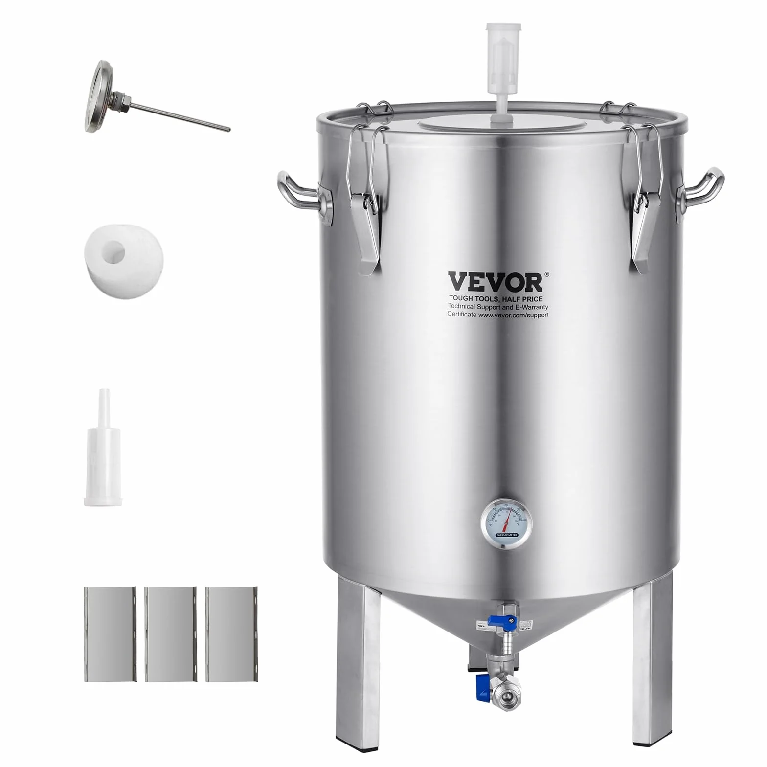 VEVOR Fermentador de Cerveza de 60L, Hervidor de Acero Inoxidable 304, Fermentador de Cubo de Cerveza para Elaboración de Cerveza, Suministros de Elaboración Casera con Base