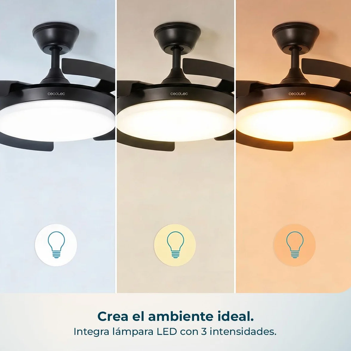 Cecotec Ventilador de Techo con Luz con Aspas Retráctiles EnergySilence Aero 4500 Puzzle Invisible White. 30W, Motor DC, Diámetro 42", Luz LED, Mando a Distancia, Temporizador, Función Verano/Invierno