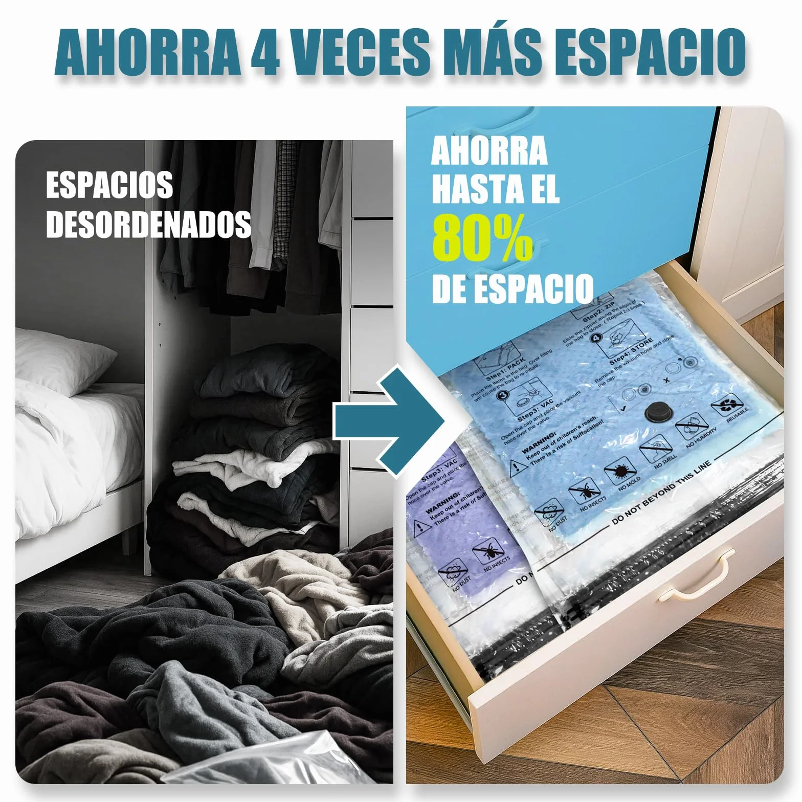 Bolsas de Almacenamiento al Vacío Accenter 5 Piezas 3XL 100x80cm 80x60cm Ahorra Espacio