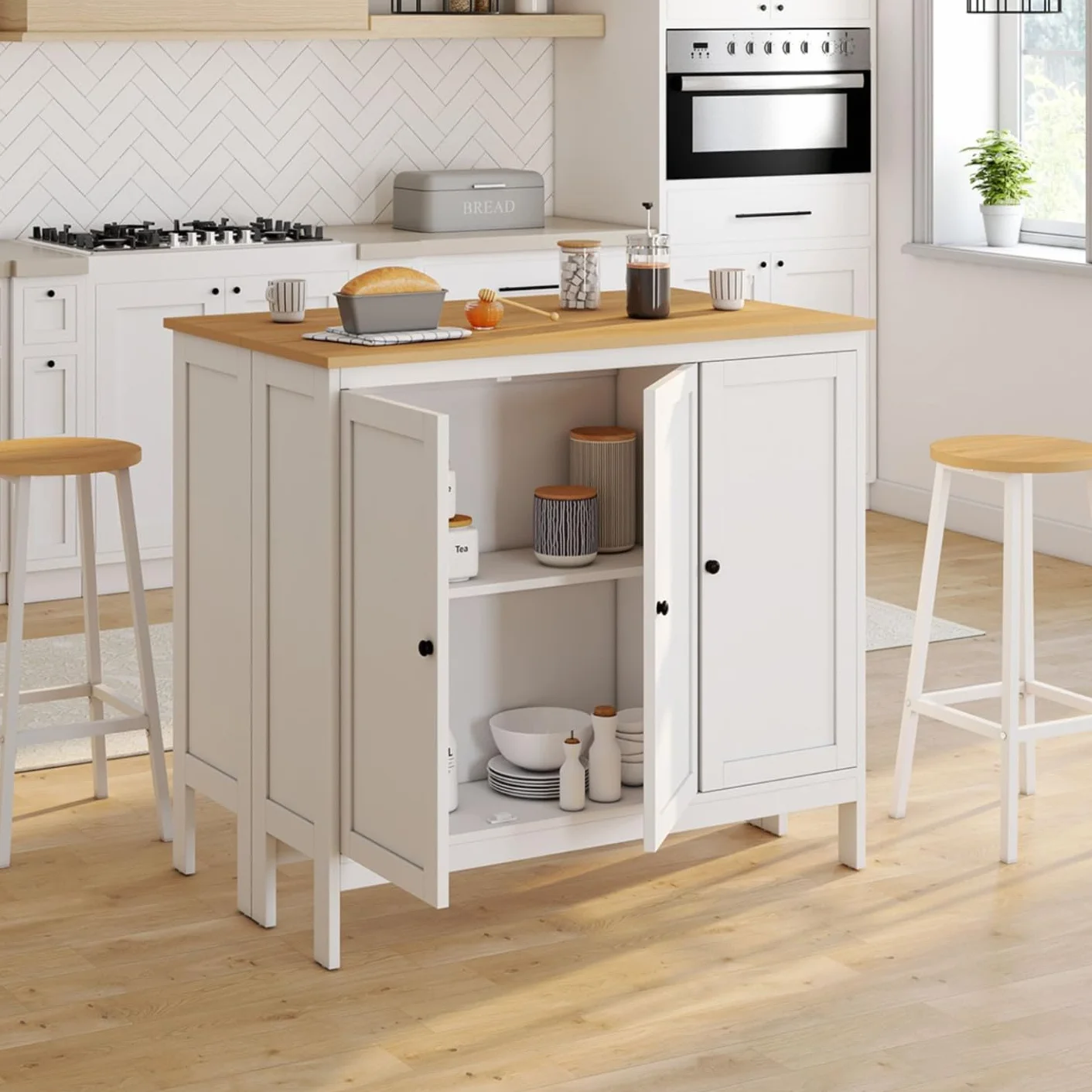 IDMarket – Conjunto de mesa de bar ilot Aquiles y 2 taburetes madera blanca bandeja forma haya