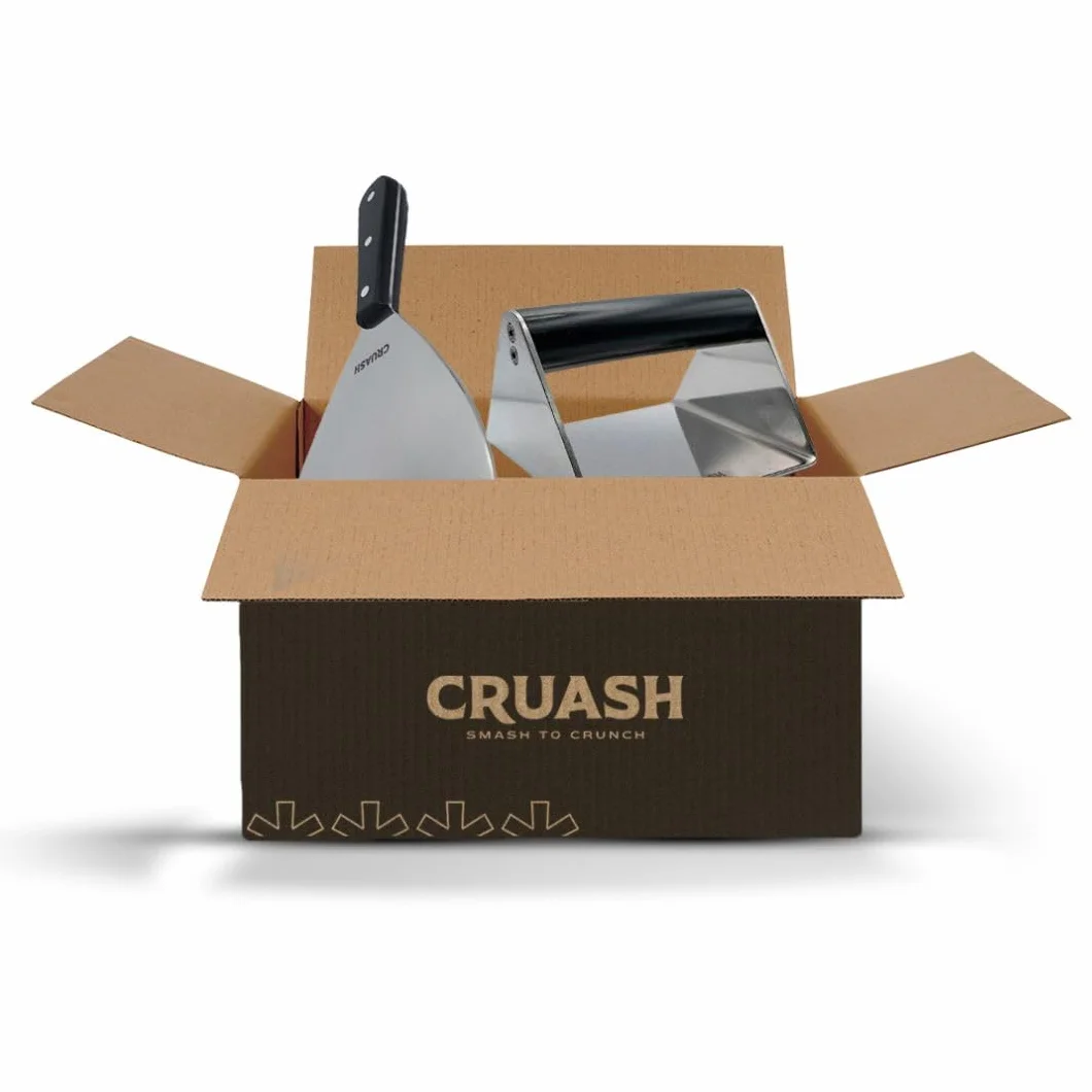 Kit Smash Burger - Sartén, Paleta, Espátula para Hacer Hamburguesas (Pack 2 Utensilios, Smasher Cuadrado)