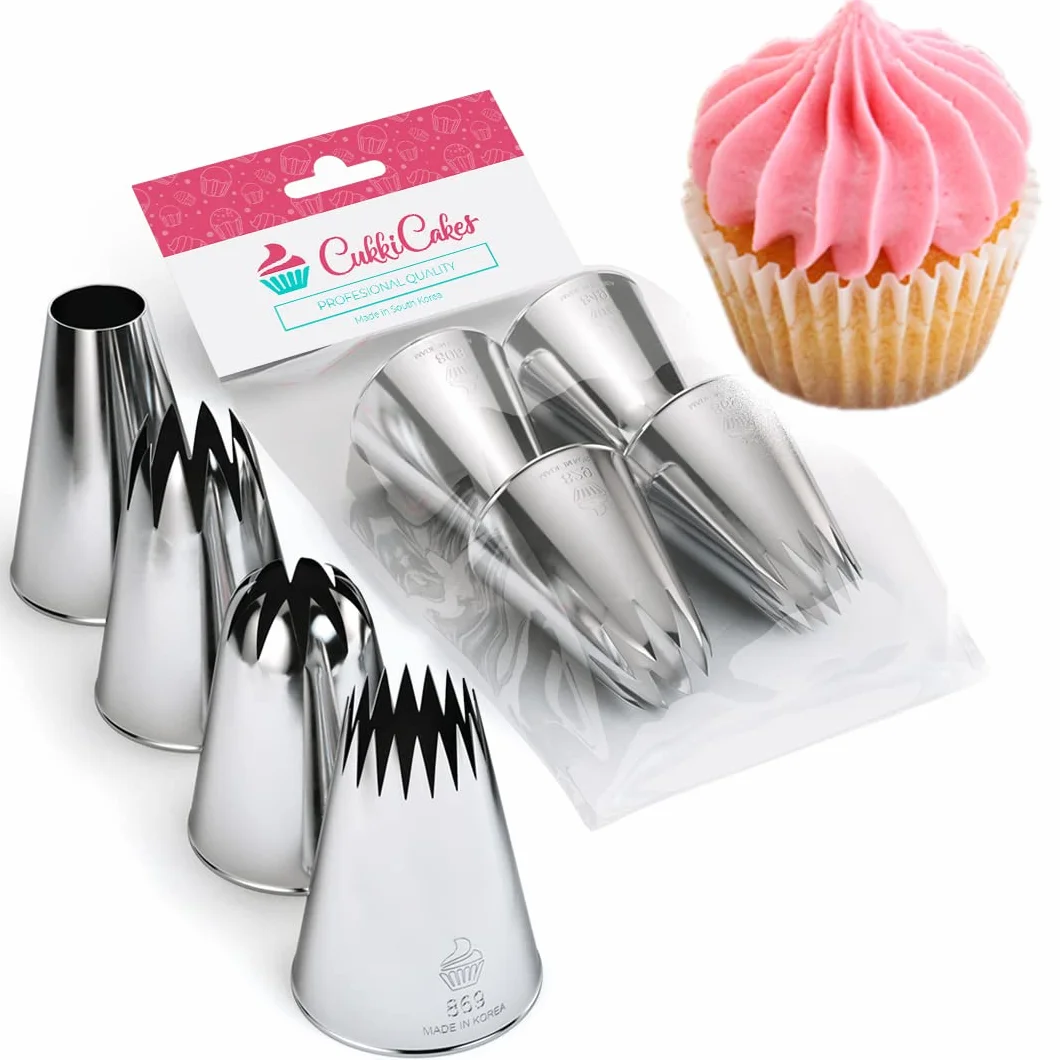 Set de 4 Boquillas de Repostería Profesionales XL 849 869 829 808 para Manga Pastelera - Decoración Cupcakes Tartas Churros - Made in Korea
