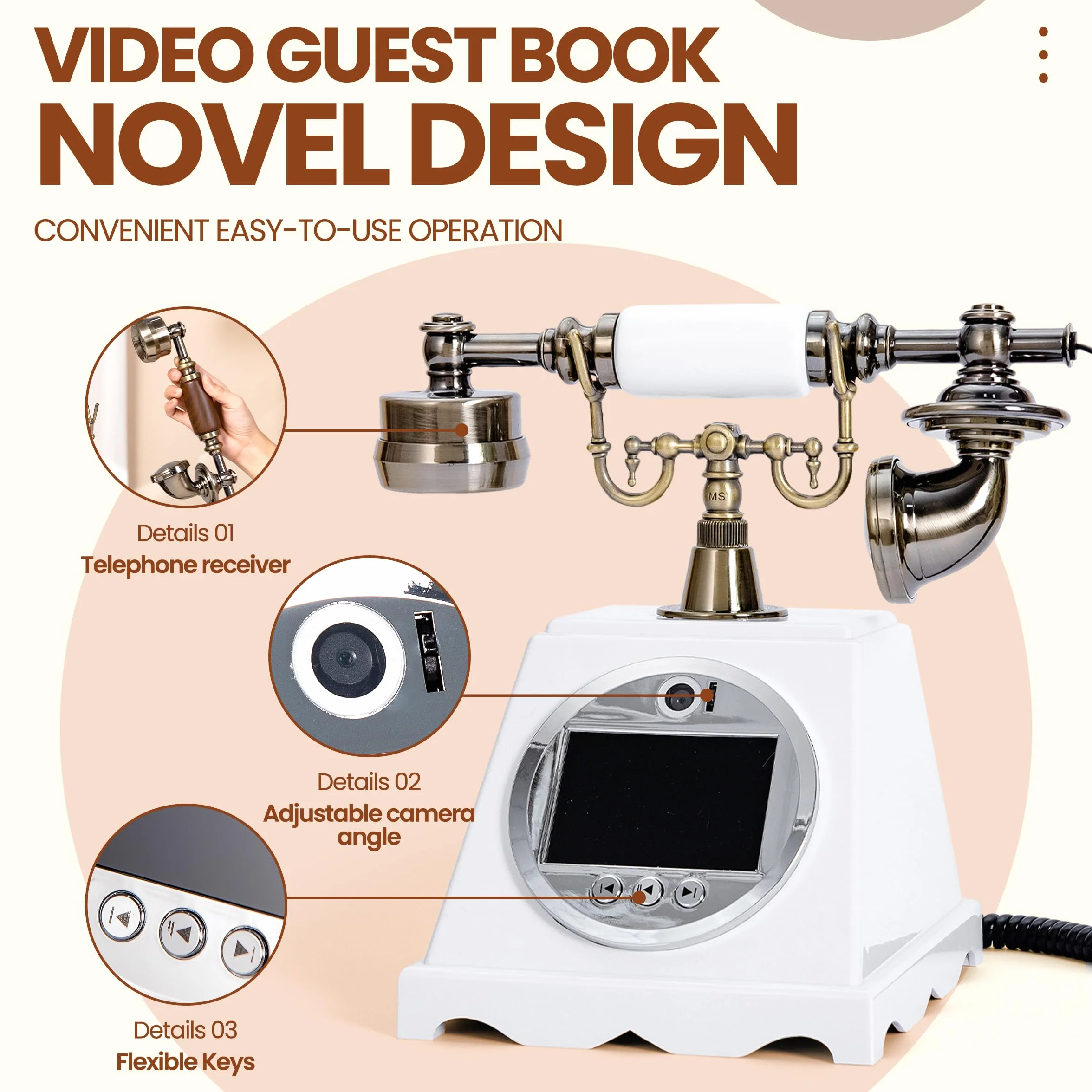 Teléfono Libro de Invitados de Video y Audio HD 1080P para Bodas, Despedida de Soltera, Cumpleaños