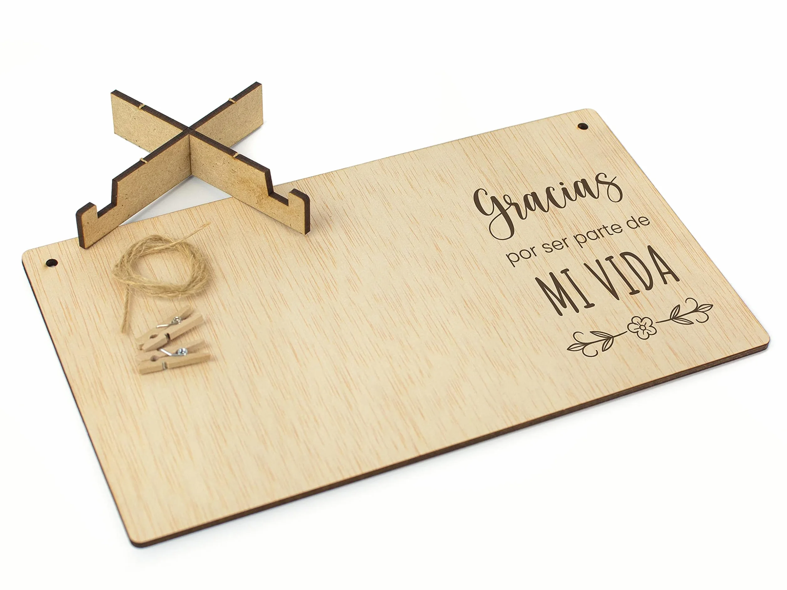 CONTRAXT Portafotos con pinzas madera 10x15 natural marco colgar fotos regalo original