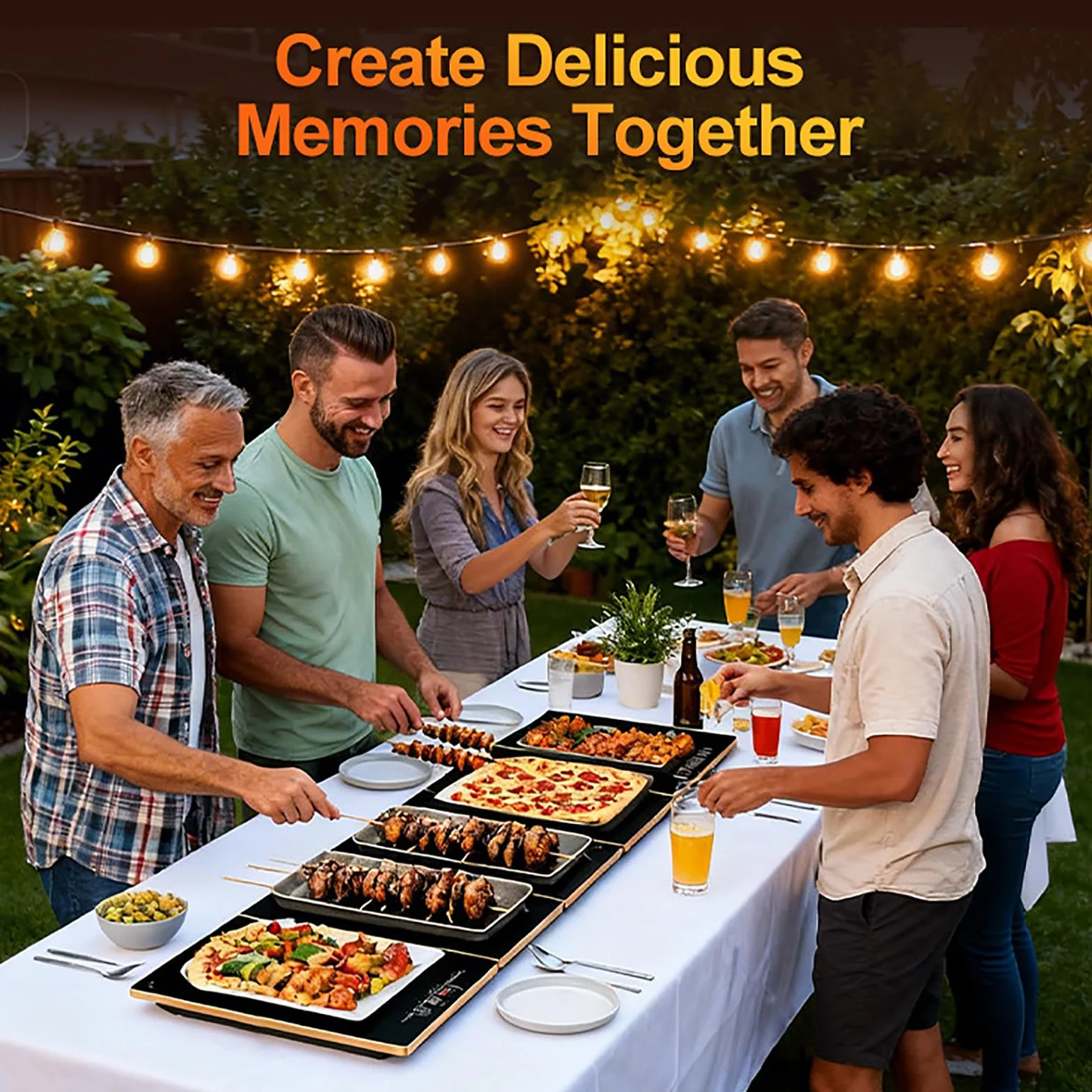 Bandeja de Calentamiento Eléctrica 8 Niveles Temperatura Temporizador 88 cm Expandible 4 en 1 para Fiestas Catering