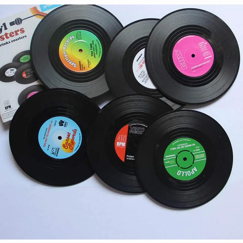 Zhezhe 6 posavasos retro de vinilo LP, mate, antideslizante para taza