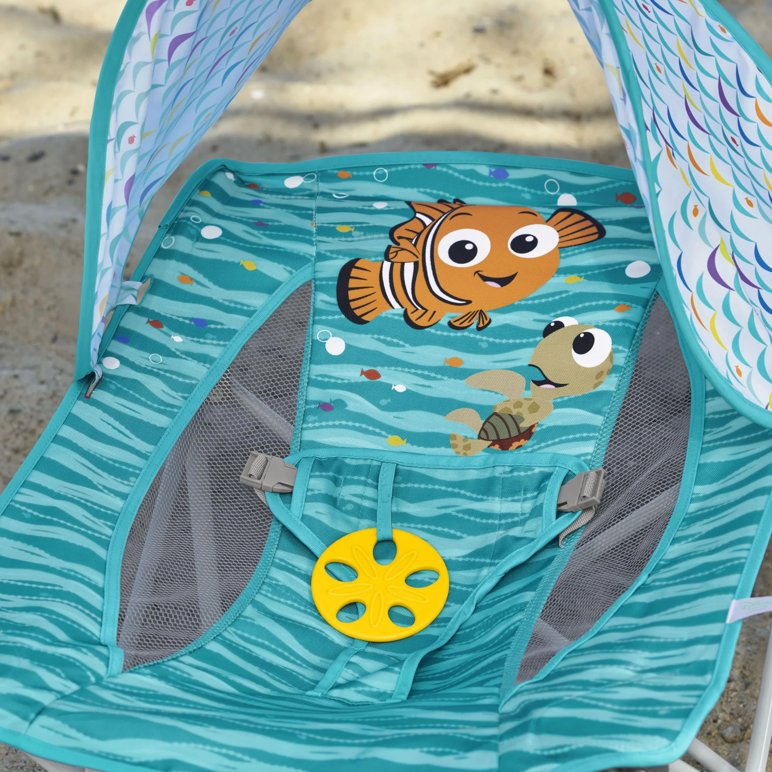 Bright Starts Disney Buscando a Nemo Asiento de Viaje Pop 'N Chill, UPF 50+, Azul, 0-6 Meses