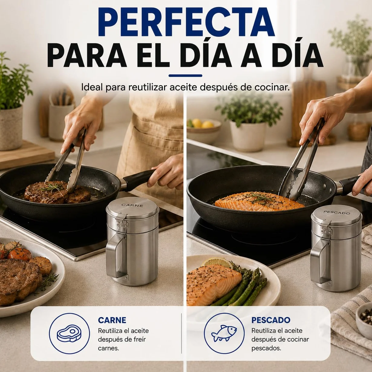 Aceitera Acero Inoxidable 500ml con Filtro Antigoteo para Aceite Usado Carne Pescado