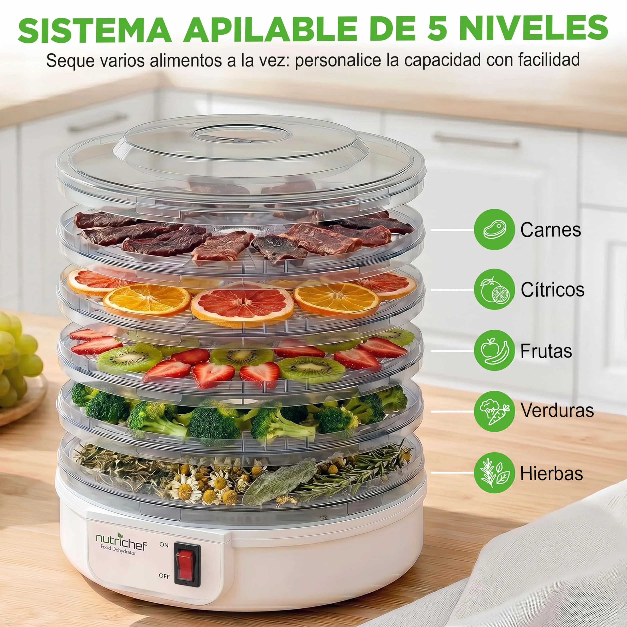 NutriChef Deshidratador de alimentos eléctrico 5 bandejas para Frutas Verduras Carne