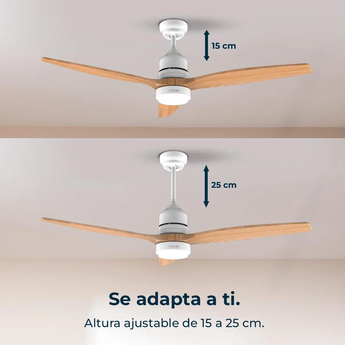 Cecotec Ventilador de Techo con Luz y Mando a Distancia de 52" EnergySilence Aero 5230 WhiteWood. Motor DC 40W, 3 Aspas, Luz LED, Altura Ajustable, Temporizador, 6 Velocidades, Modo Winter/Summer