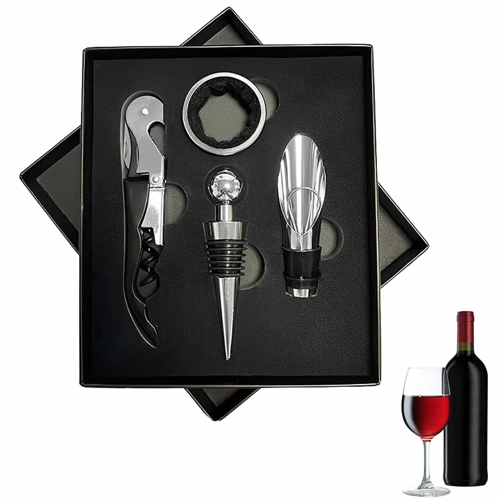 Set Sacacorchos 4 en 1, Kit Accesorios Vino con Abrebotellas y Tapón