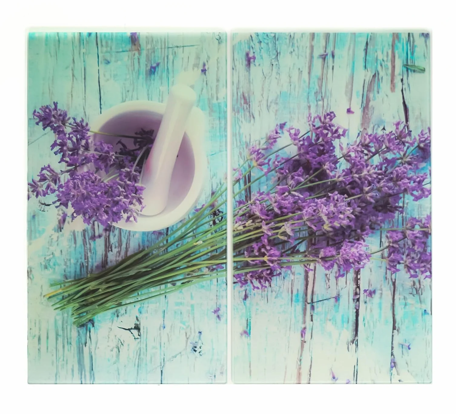 Jocca - Salvaencimeras Cristal Templado, Protector Vitrocerámica Cocina, Tabla de Cortar Vidrio, Cubre Encimera, Resistente al Calor y Arañazos, Diseño Lavanda, 2 unidades 30x52 cm