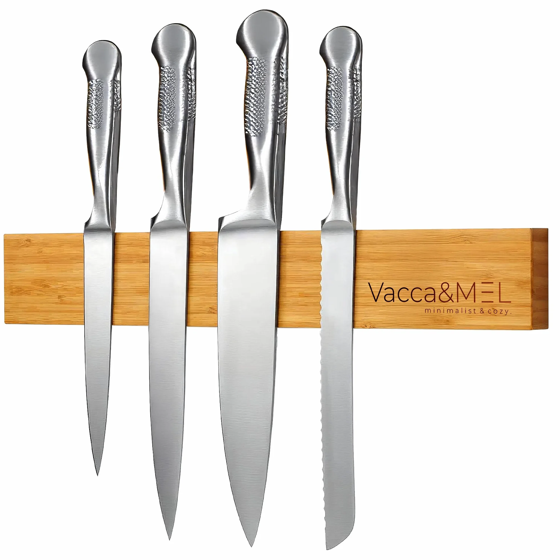 Barra Magnética Cuchillos Pared 40 cm Imán de Cocina Bambú Natural Extra Fuerte Porta Cuchillos Adhesivo Tornillos Organizador con Afilador