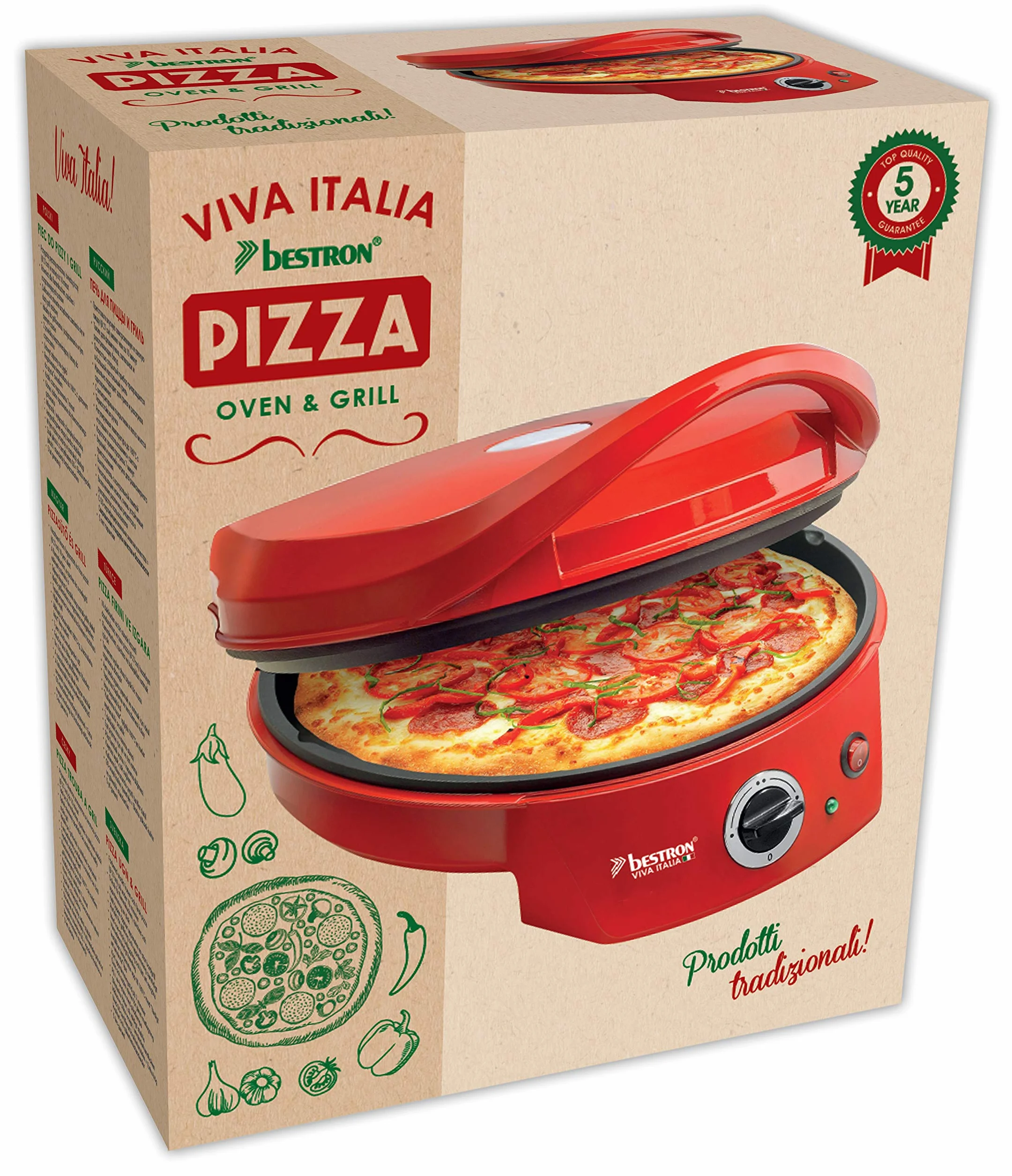 Bestron Horno Grill Eléctrico para Pizza Viva Italia 230°C 1800 W Rojo