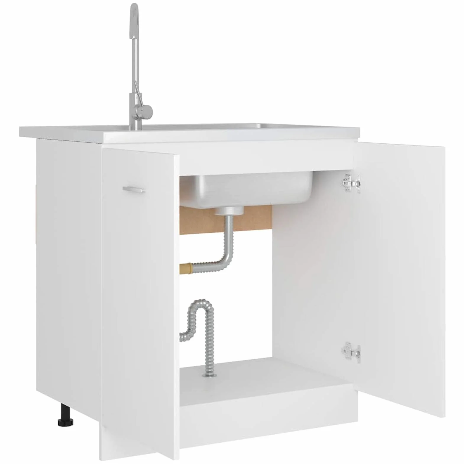 Armario Inferior de Fregadero, Mueble Cocina, Armario Despensero, Alacena de Cocina, Aglomerado Blanco 80x46x81,5 cm