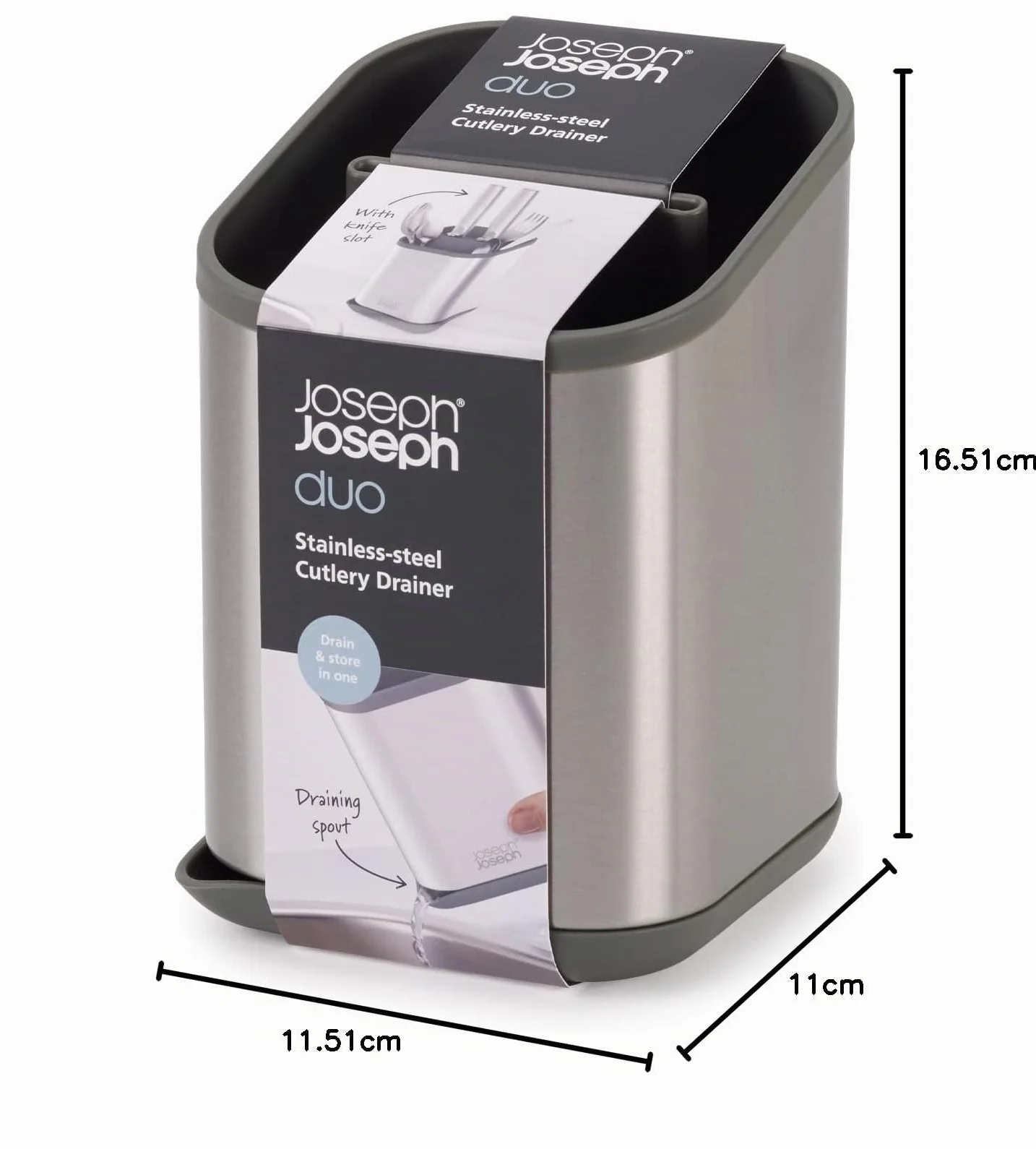 Joseph Joseph Duo Escurridor de Cubiertos para Fregadero con Ranura para Cuchillos, Organizador de Cubiertos, Acero Inoxidable