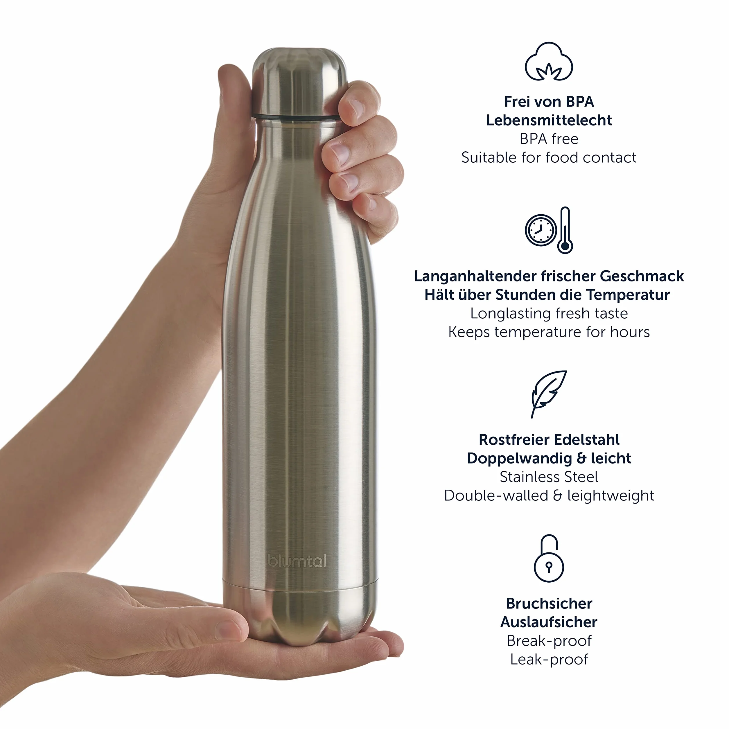 Blumtal® Botella termica Charles 1 litro sin BPA acero inoxidable aislada summer green/verde