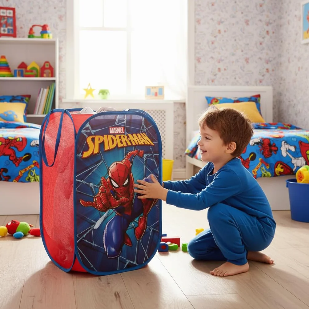 Superdiver - Contenedor plegable de Spiderman, Licencia Oficial Marvel: Para guardar y almacenar juguetes y ropa - 36x36x58 cm - Fácil de guardar. Perfecto para niños y niñas.