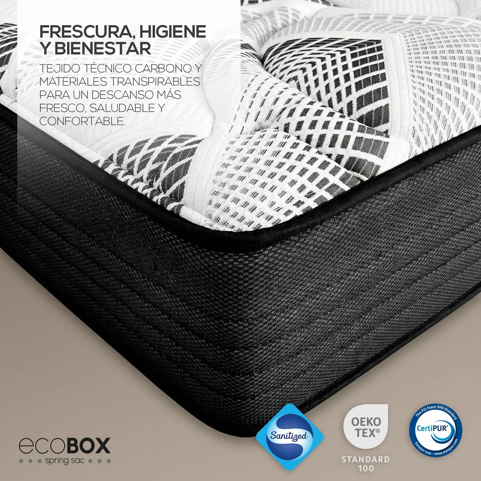 DUÉRMETE ONLINE - Colchón Viscoelástico Híbrido Eco Box con Núcleo de Muelles Ensacados, Confort Óptimo, Firmeza Intermedia, Antiácaros Antibacteriano e Hipoalergénico 90 x 190