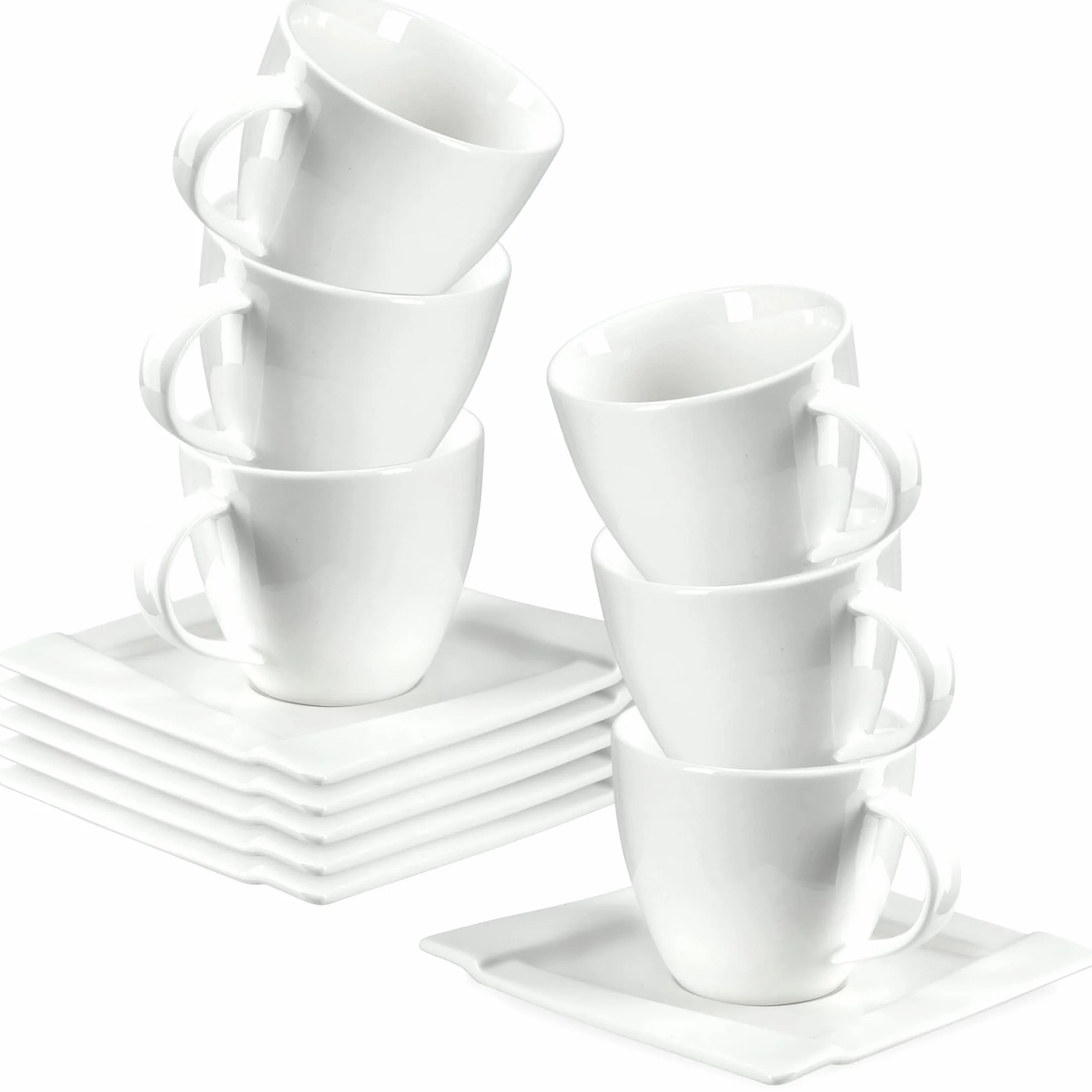 KADAX Juego de tazas de café, 6 tazas de café y 6 platillos, 220 ml, juego de té con platillos, tazas de café de paredes gruesas (blanco)