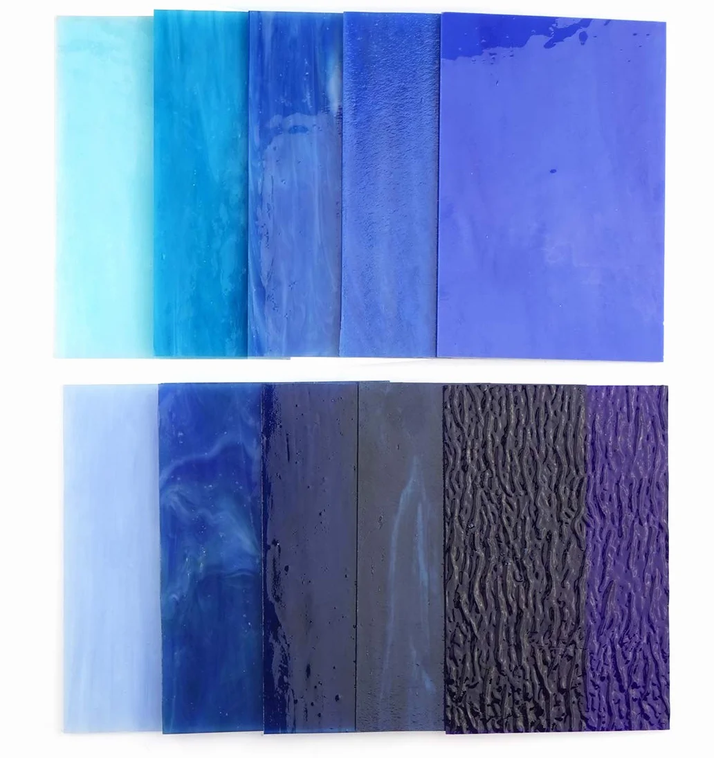 Lanyani Paquete de 10 Hojas de Vidrieras Azules Variadas 4x6 Pulgadas Vidrio Tiffany Texturas Mixtas