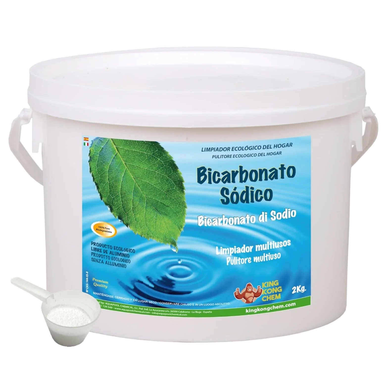 Bicarbonato de Sodio 2 kg - Limpiador Ecológico Hogar con Cucharilla Dosificadora