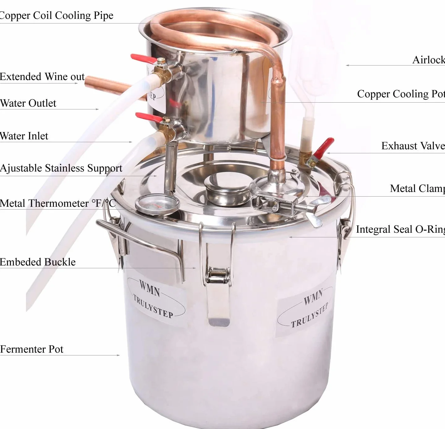 Kit de destilación Moonshine 12 l hervidor acero tubos cobre para elaboración casera vino etanol cerveza