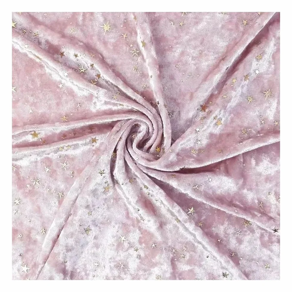 Tela De Terciopelo De Poliéster Y Elastano - 78,74x62,99 Pulgadas, Estampado De Estrellas, Tejido De Punto Tricot Elástico Y Resistente Al Deshilachado For Vestidos Y Manualidades(Beige)