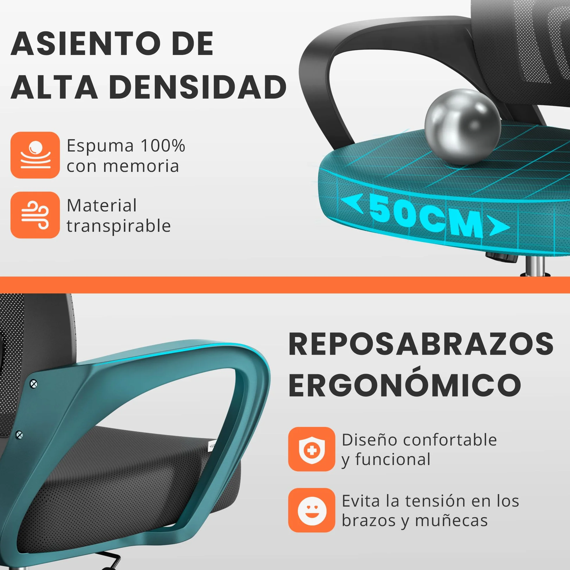JUPPLIES Silla Escritorio Ergonomica con Apoyo Lumbar, Malla Transpirable, Ruedas 360°, 110kg