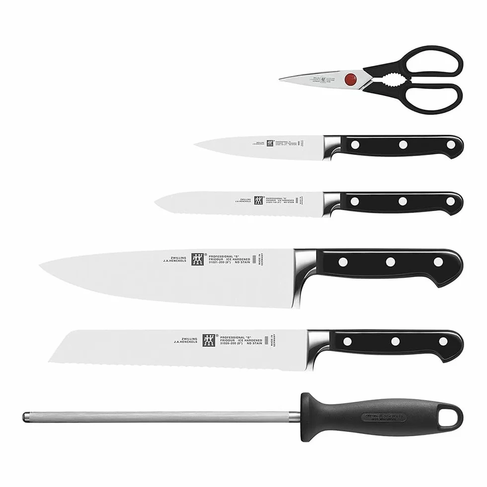 ZWILLING Bloque de cuchillos, 7 Piezas, Bloque de bambú, Cuchillos y tijeras de acero inoxidable especial/Mango de plástico, Profesional S