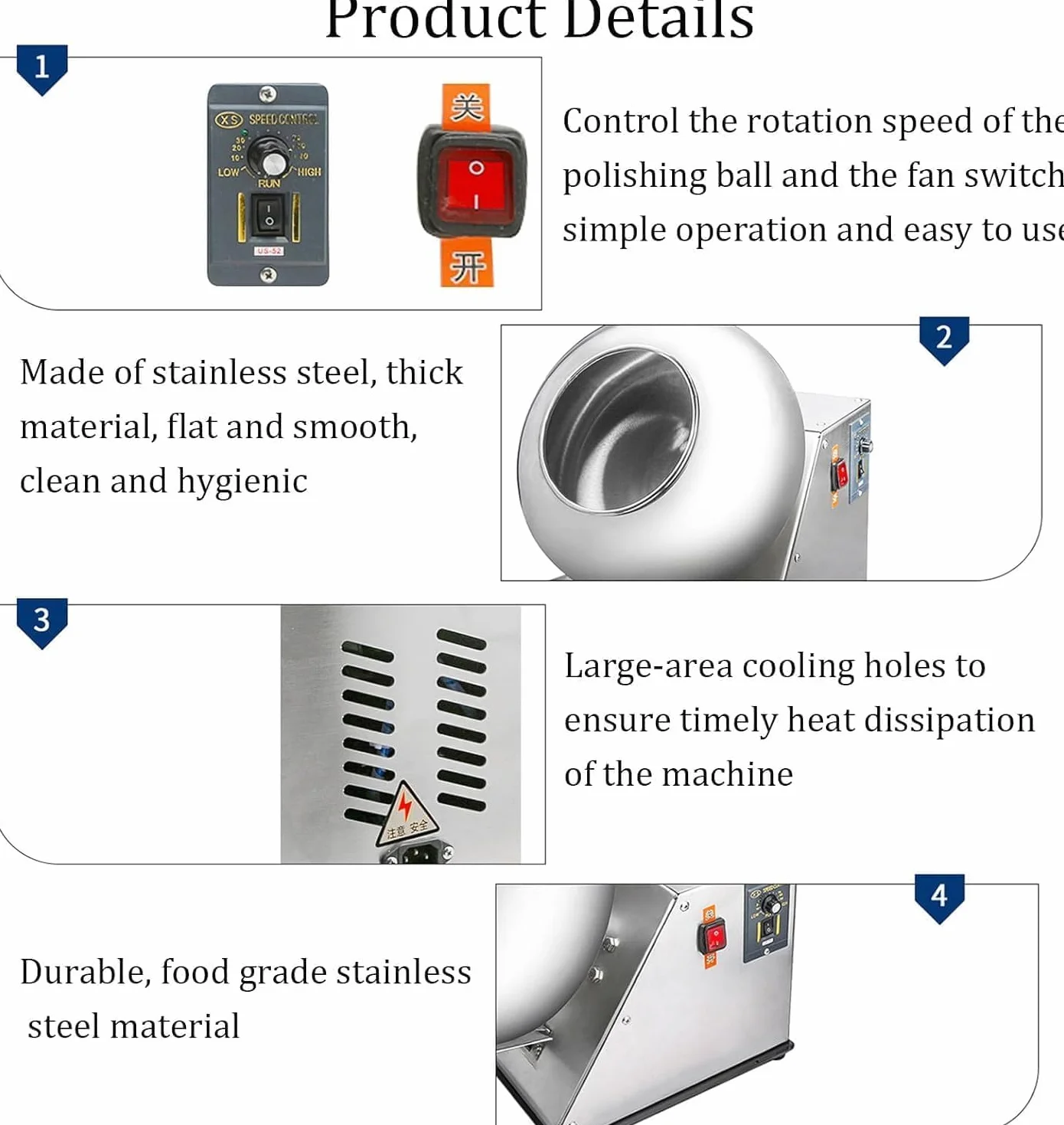 Genérico MáQuina EléCtrica De Recubrimiento De AzúCar MáQuina De Grageas EléCtricas, MáQuina De Grageas De 110v 220v 280w 3-6 Kg/H 520 RPM MáQuina De Grageas para Chocolate (220v)
