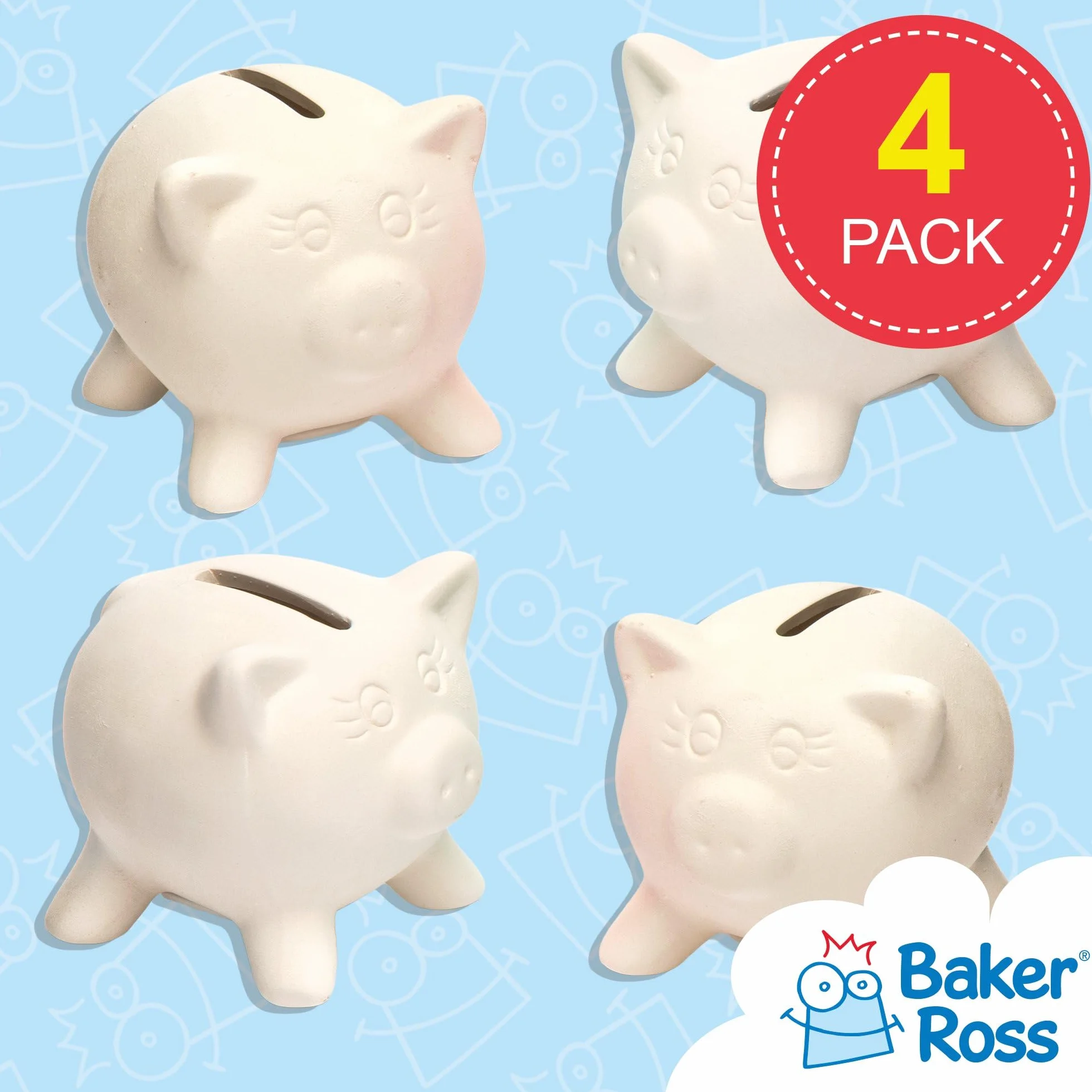 Baker Ross Huchas de cerámica en forma de cerdito Pack de 4