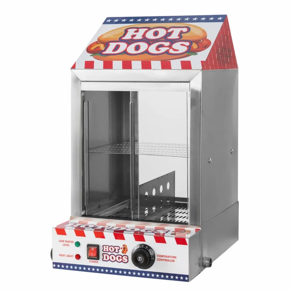 Máquina de Hot Dogs Acero Inoxidable 200 Salchichas 50 Panecillos Bandejas Extraíbles Válvula Drenaje