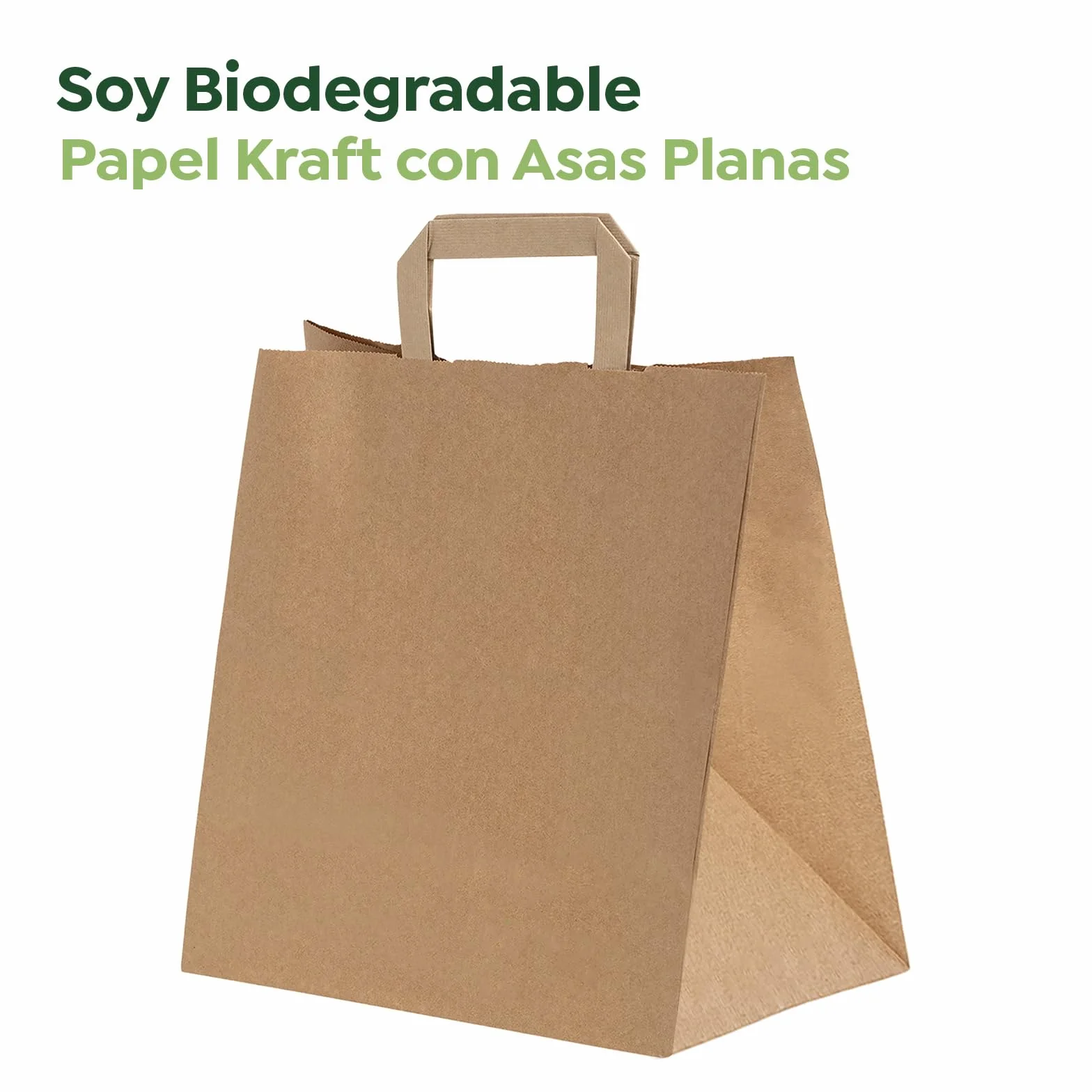 50 Unidades - Bolsas Papel Kraft con Asa Plana - 26 x 18 x 30 cm - Bolsas Regalo - Bolsitas Personalizables - Eventos y Hotelería - Comunión, Cumpleaños, Bodas - PERSONALIZABLES