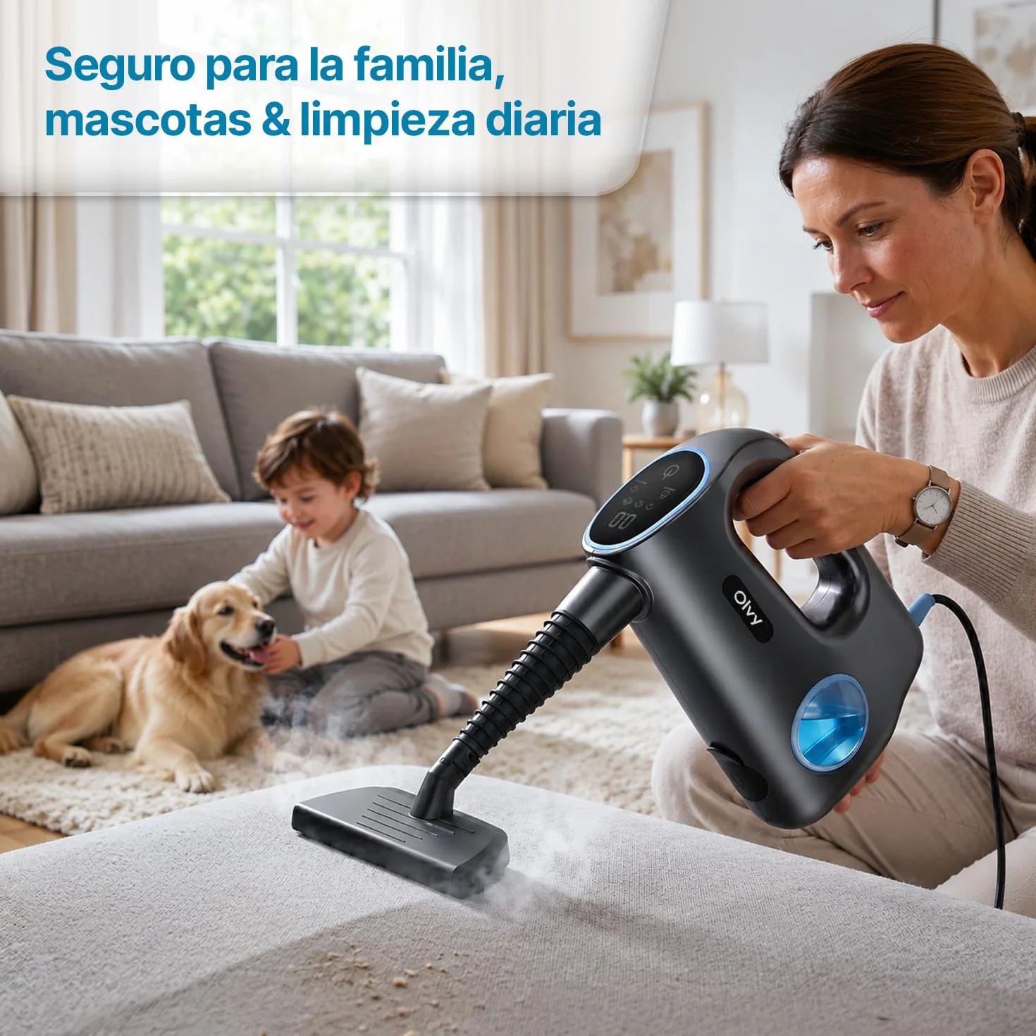 Olvy Limpiador de vapor de mano 1200W portátil alta presión 3 niveles vapor 10 piezas accesorios tanque 380 ml
