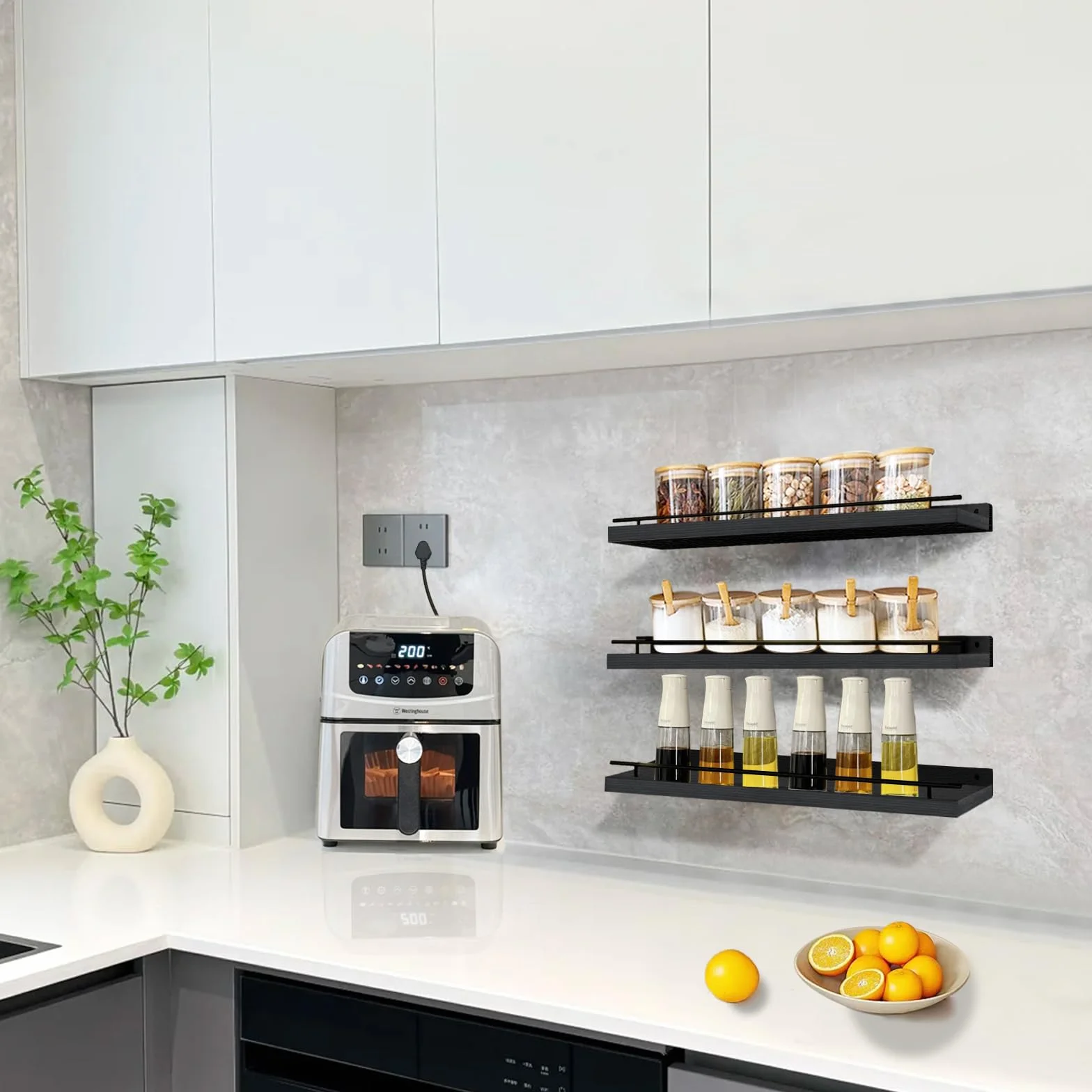 ZVZM Estantería de Pared para Baño y Cocina, 3 Baldas, Estante de Madera para Dormitorio, Sala de Estar