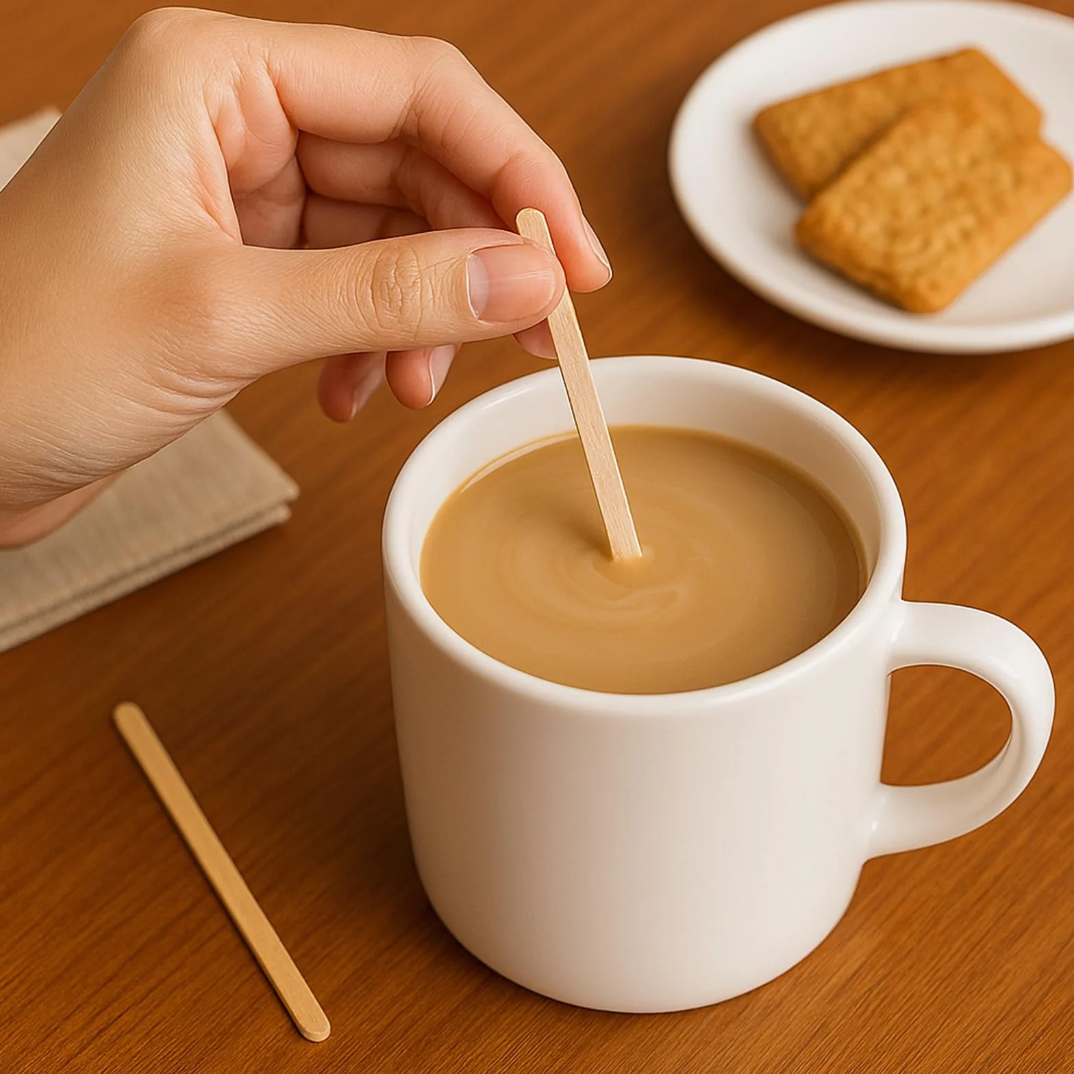 Dohe Horeca - Palitos de Madera Remover Café (500 uds.) - Tamaño 9 cm, Biodegradables y Reciclables, Higiénicos con Papel Protector, Batir Café, Té, Leche y Bebidas Calientes