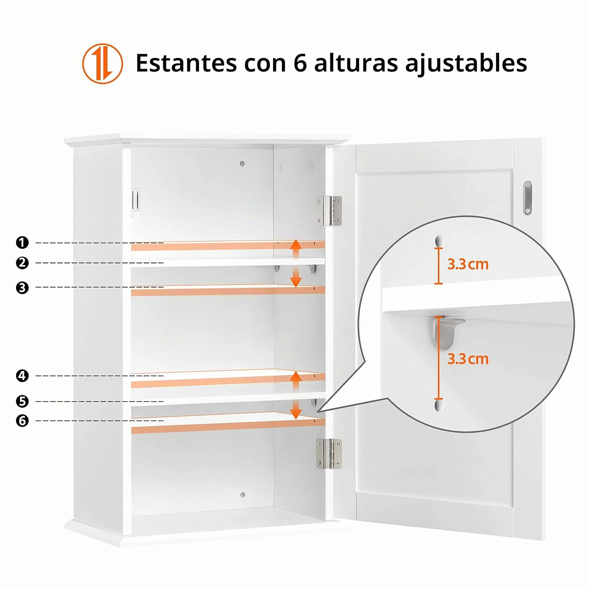 Yaheetech Armario Baño Pared Tres Niveles 35x21x55cm Blanco