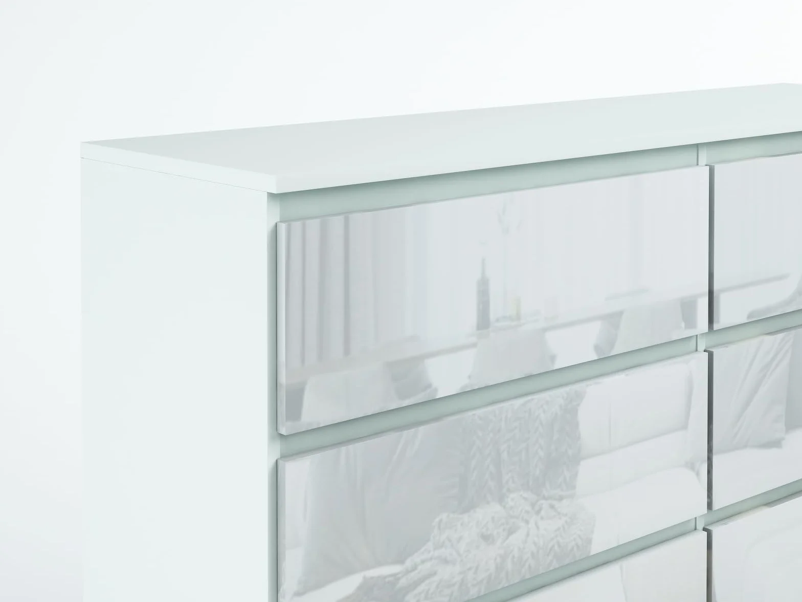 meble masztalerz Comoda Dormitorio 8 Cajones 138,5 cm - Cajonera Armario Interior - Sinfonier Dormitorio Alto - Muebles para el Salón - Cómoda Moderna - Blanco con Frente Brillante 138,5x101,5x39 cm