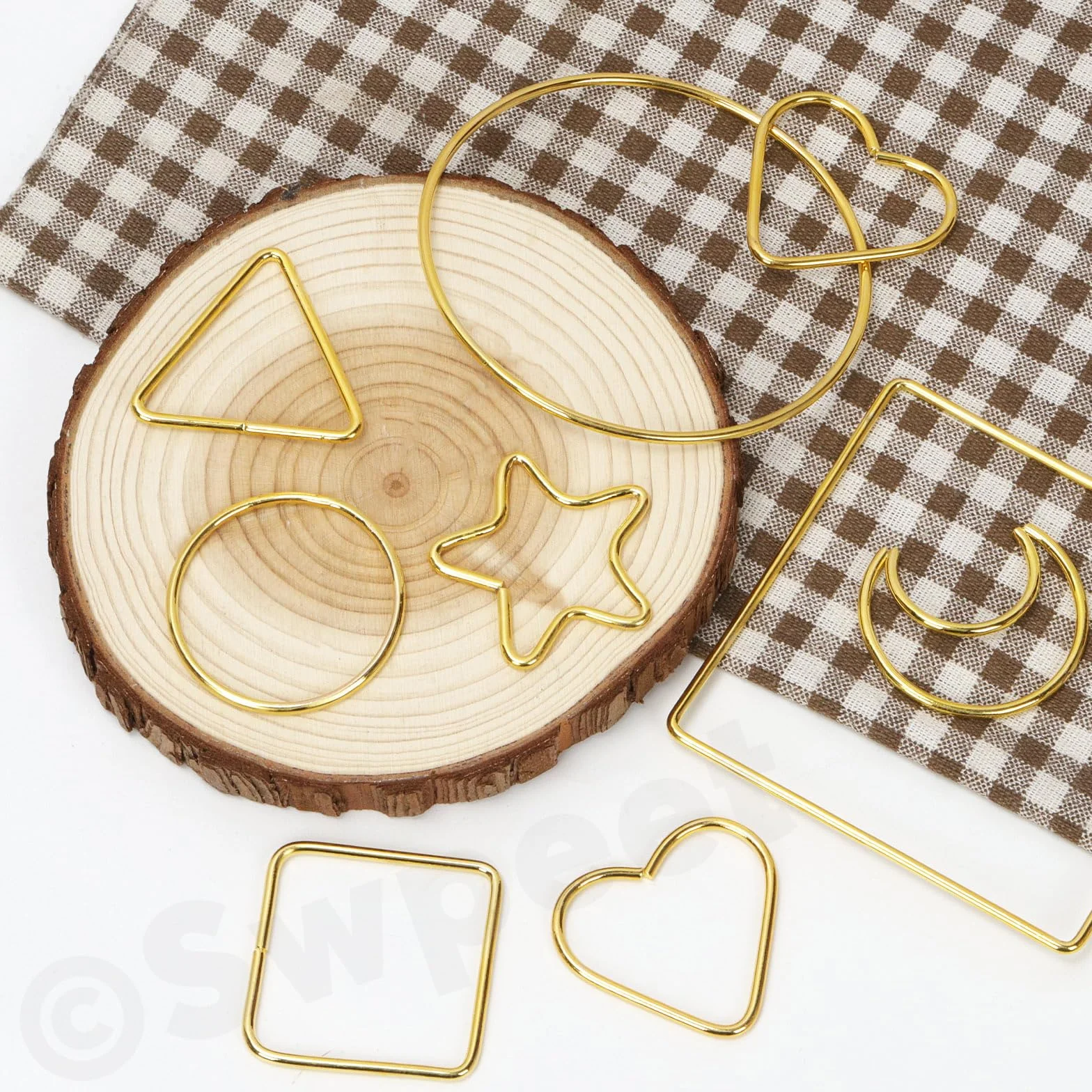 Swpeet 12pcs 6 Estilos Luna / Estrella / Corazón / Redondo / Triángulo / Cuadrado 4 "Kit de anillos del cazador de sueños, anillo de aros de macrame, aro floral de metal para la decoración de la pared