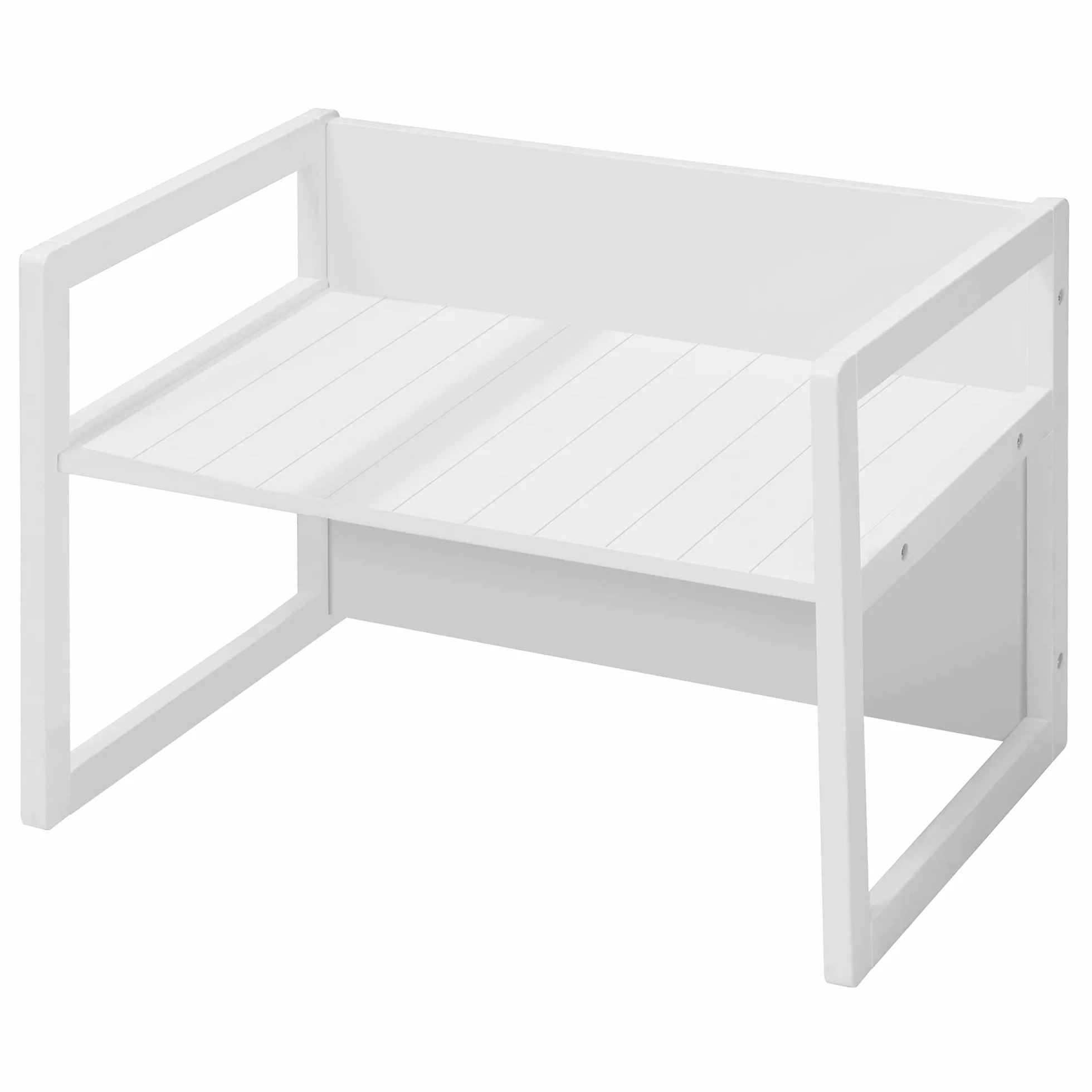 Banco Infantil 2en1 de Madera Ajustable 2 Alturas Asiento Convertible Mesa Escritorio 60 kg Blanco