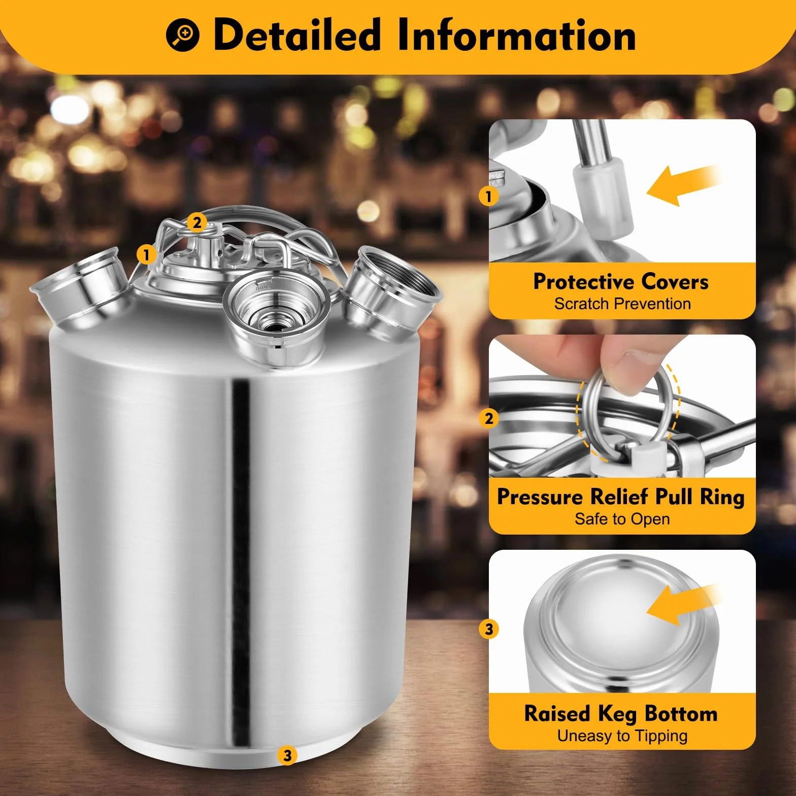 Depósito de limpieza de 10 l, 3 cabezales de acero inoxidable con tapa y anillo de sellado, barril de limpieza de cerveza de acero inoxidable 304 con asa para grifo de cerveza, limpieza de