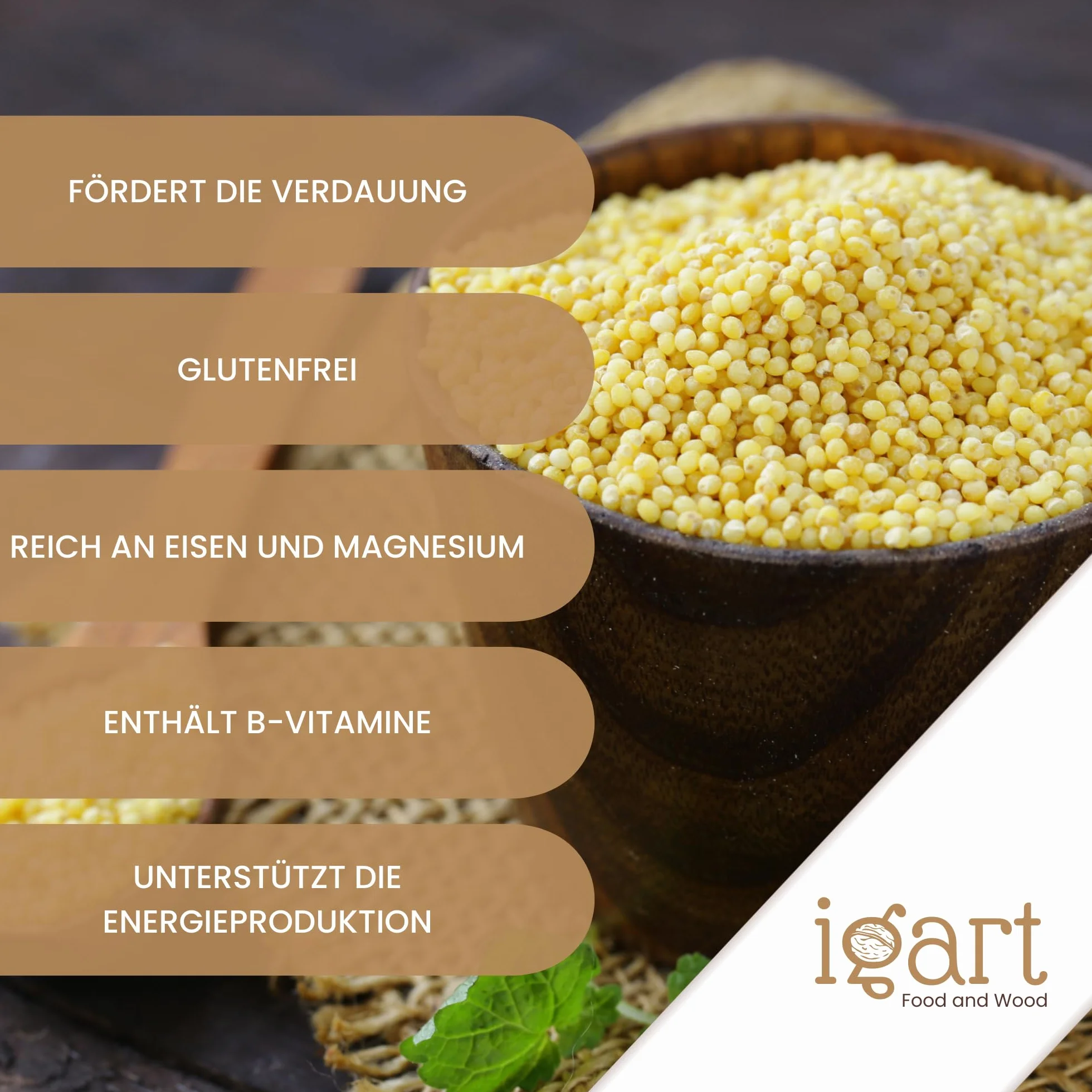 IGART Mijo pelado 2kg, Fuente natural de fibra, proteínas y vitaminas del grupo B, Aditivo para platos de carne