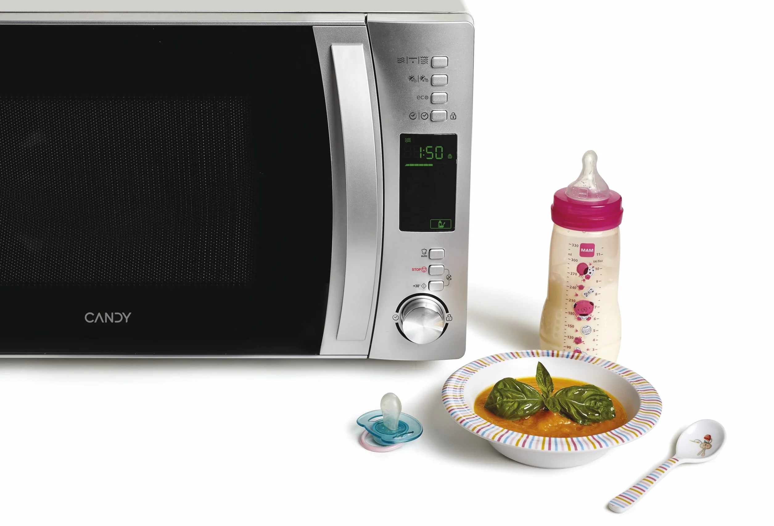 Candy X-Range CMXG22DS, Microondas con Grill, 22L, 1250W, 5 Niveles de Potencia, Digital, 40 Programas, Bloqueo Seguridad, Plato 25,5CM, Grill Rack, Express Cooking, Temporizador, App simply-Fi, Inox