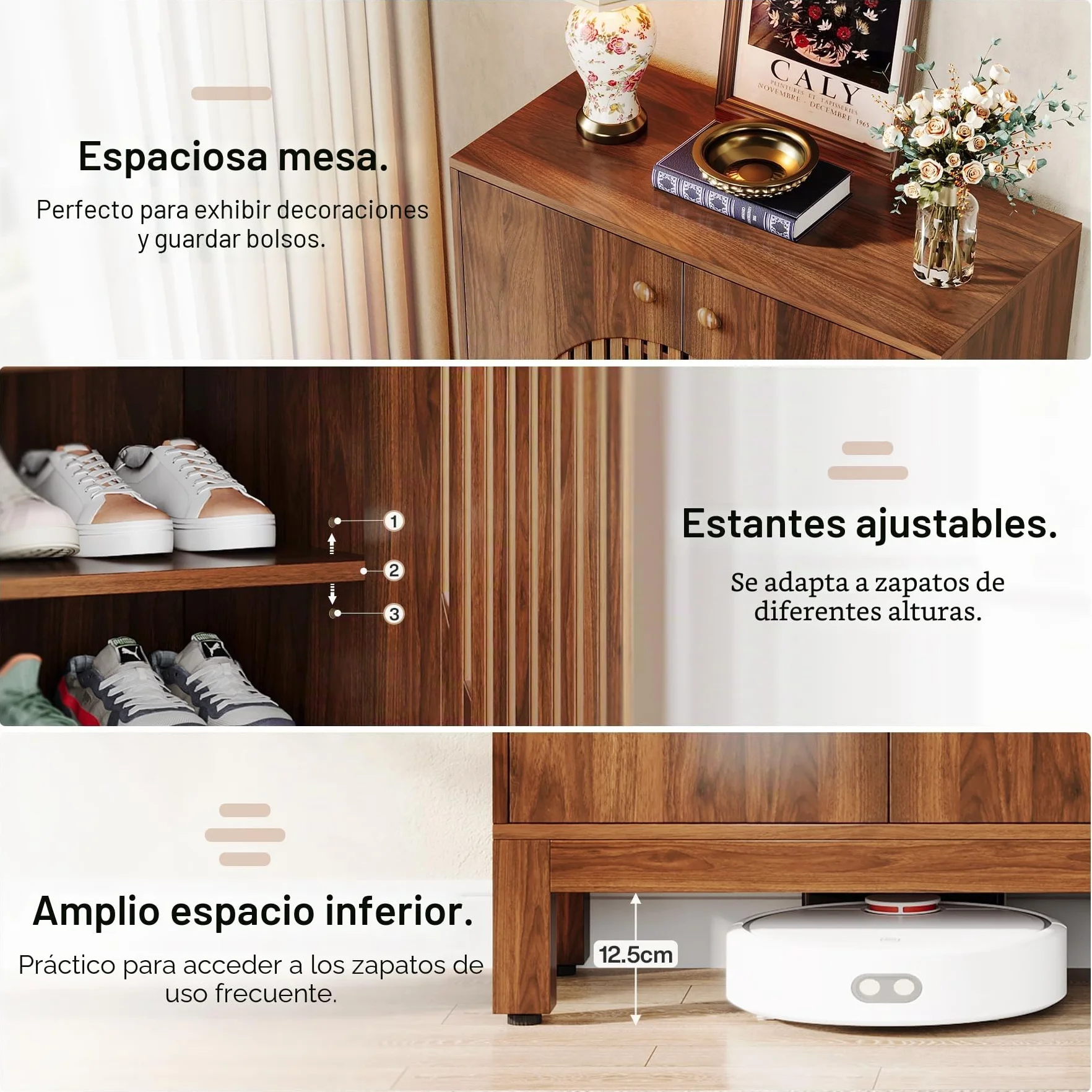 Tribesigns Zapatero de 5 niveles con puertas redondas con persianas, 20 pares de armarios de almacenamiento de zapatos de granja con estantes ajustables, organizador de madera para entrada, pasillo,