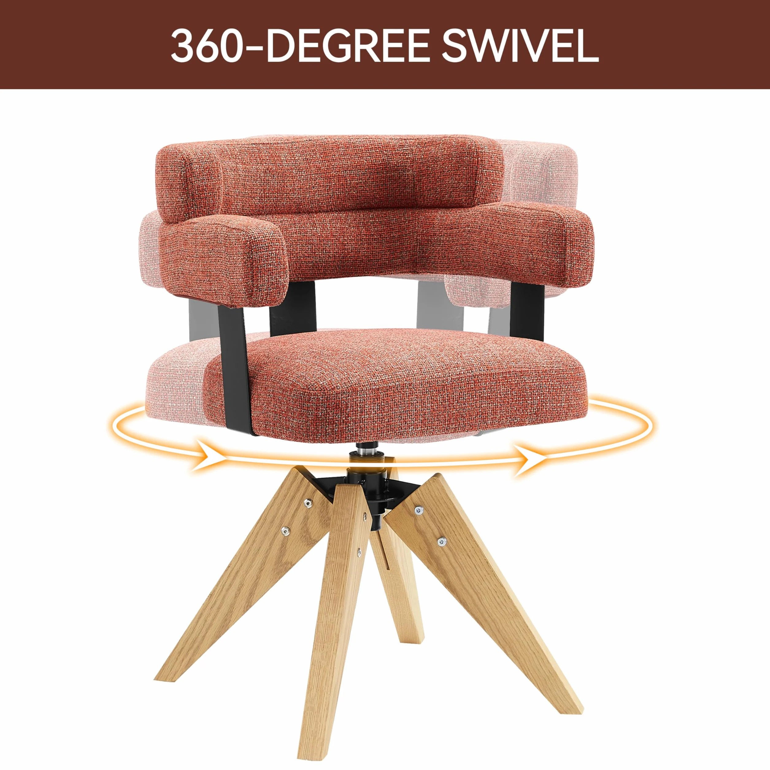 Zouron Sillas de Comedor Giratorias Tapizadas en Algodón y Lino con Reposabrazos y Respaldo, Patas de Madera, Rojo