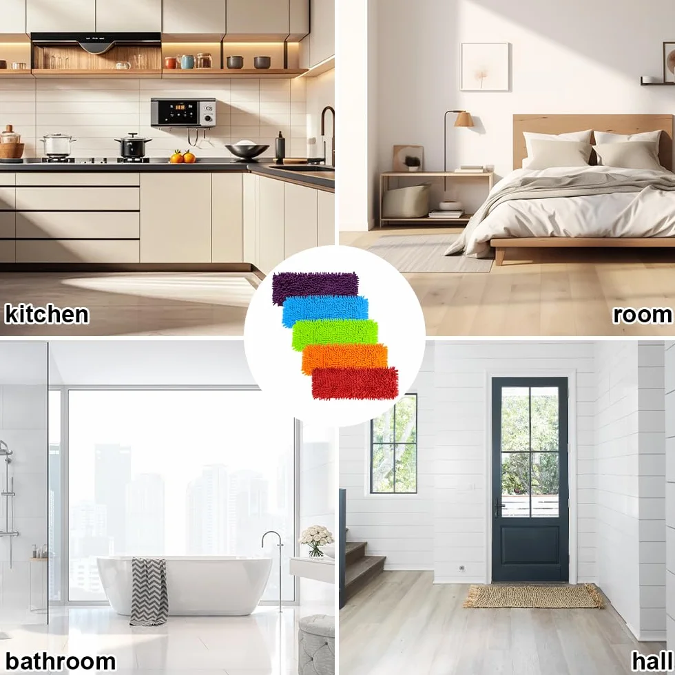 5 Piezas Recambio para Mopa de Microfibra, Multicolor Recambios de Mopa Lavable, Chenilla de Microfibra reemplazo Mop, para el Hogar, Oficina, Madera Dura, Mármol, Baldosas, Laminado, Suelos